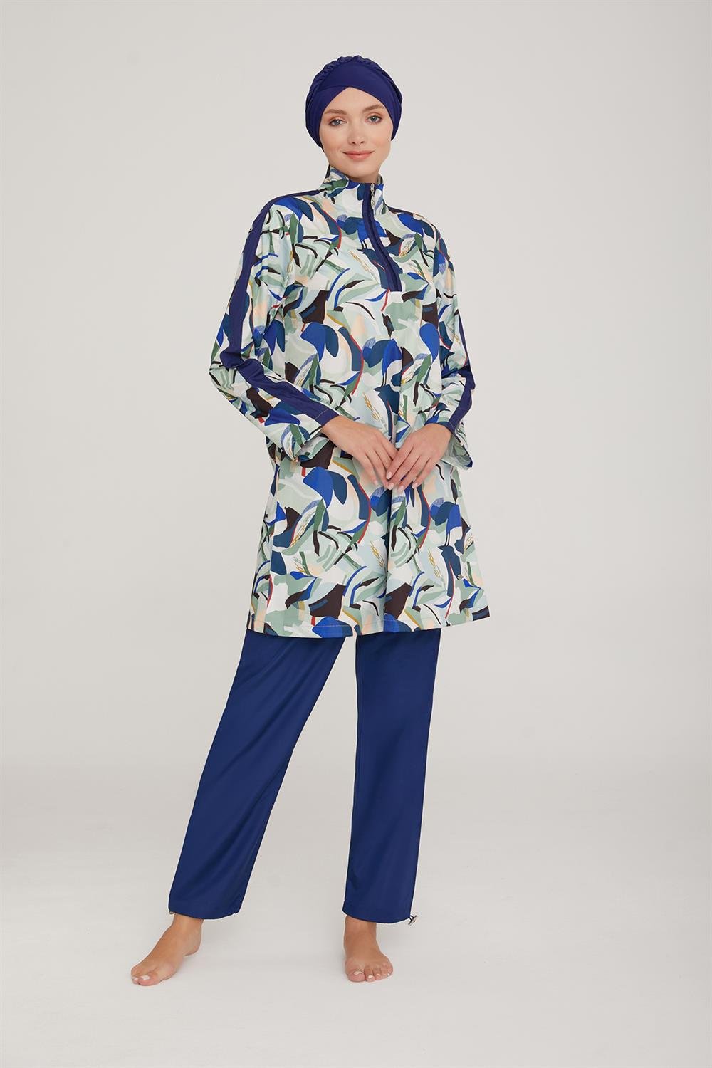 Paraşüt Tam Kapalı Tesettür Mayo Hweny 1335 Koyu Lacivert Remsa Mayo