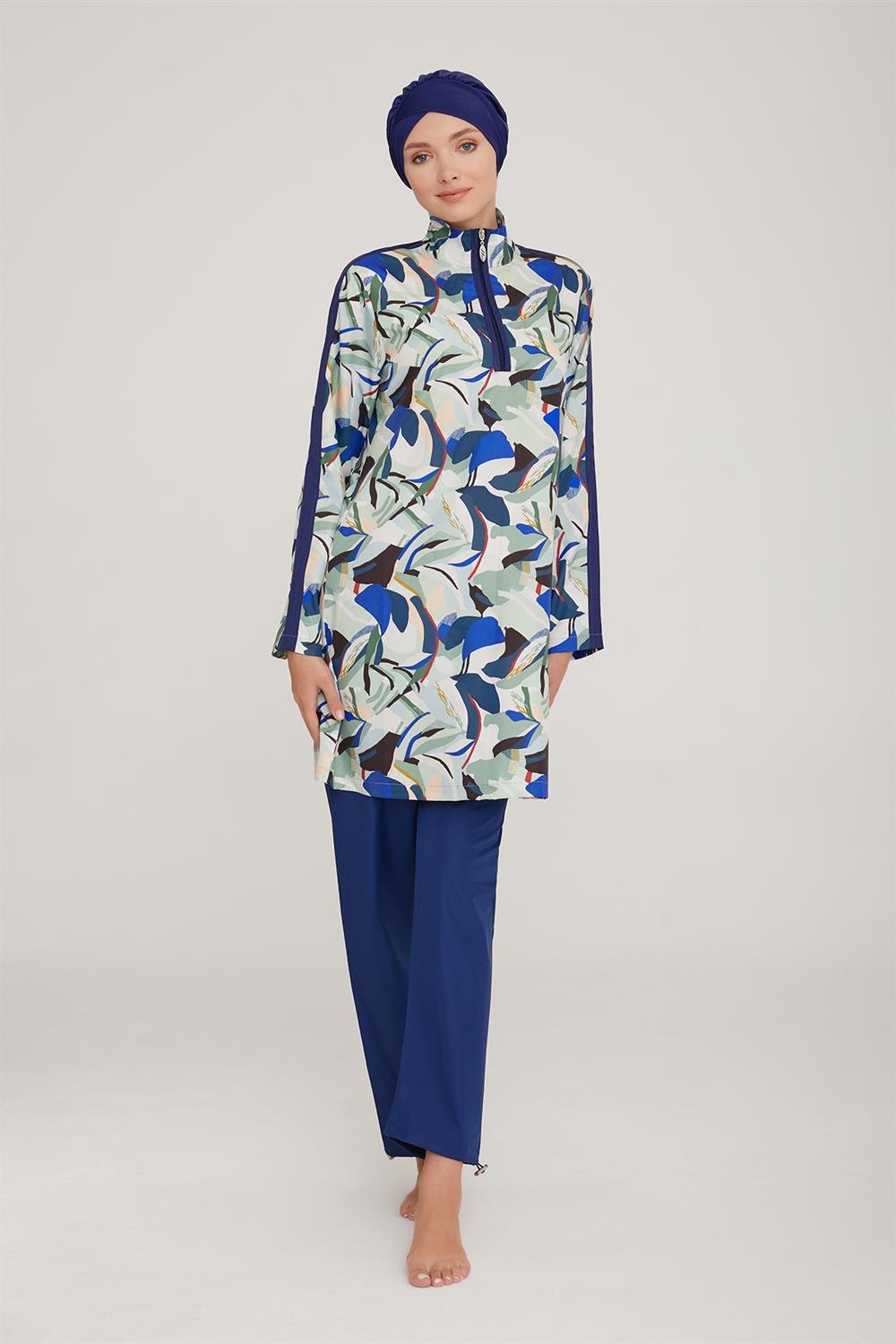 Paraşüt Tam Kapalı Tesettür Mayo Hweny 1335 Koyu Lacivert Remsa Mayo