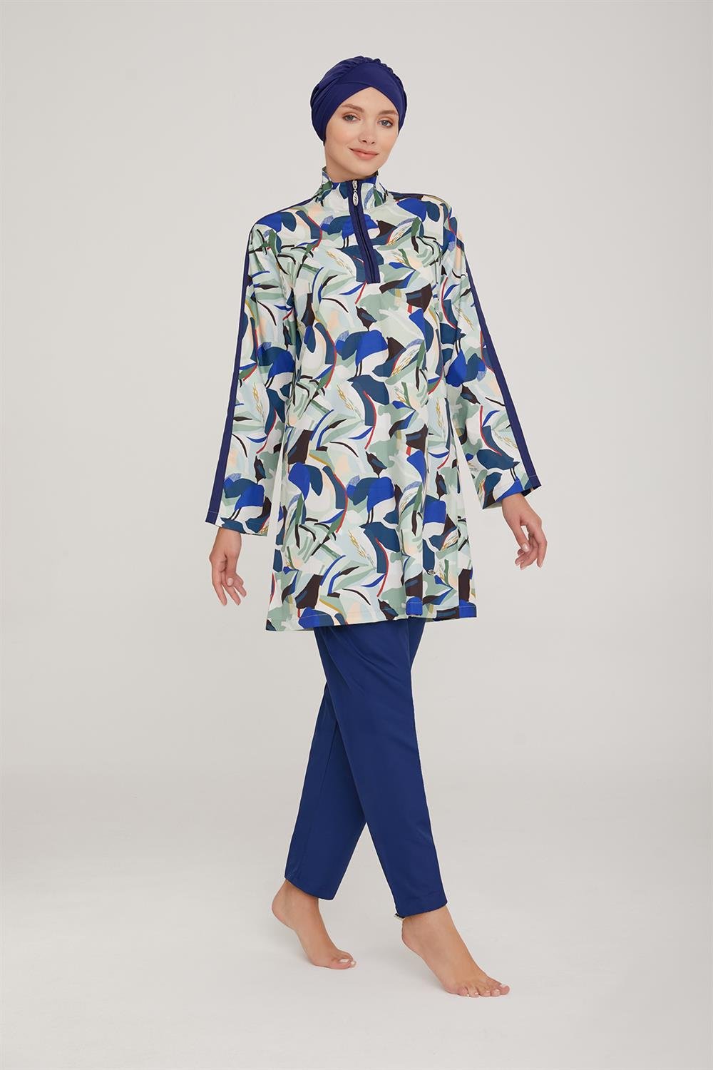 Paraşüt Tam Kapalı Tesettür Mayo Hweny 1335 Koyu Lacivert Remsa Mayo