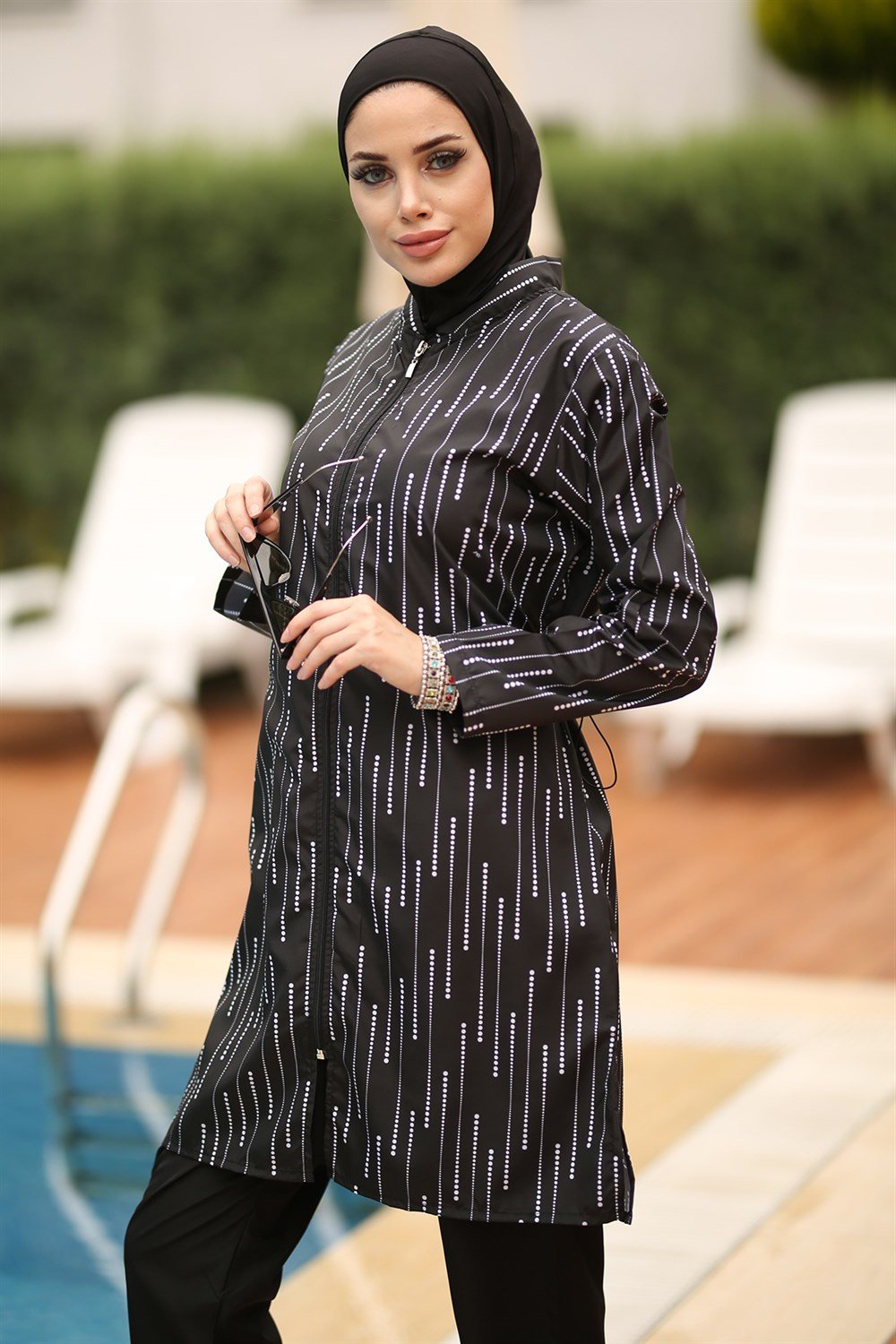 Paraşüt Tam Kapalı Tesettür Mayo Puan Desen Yasemin Siyah
