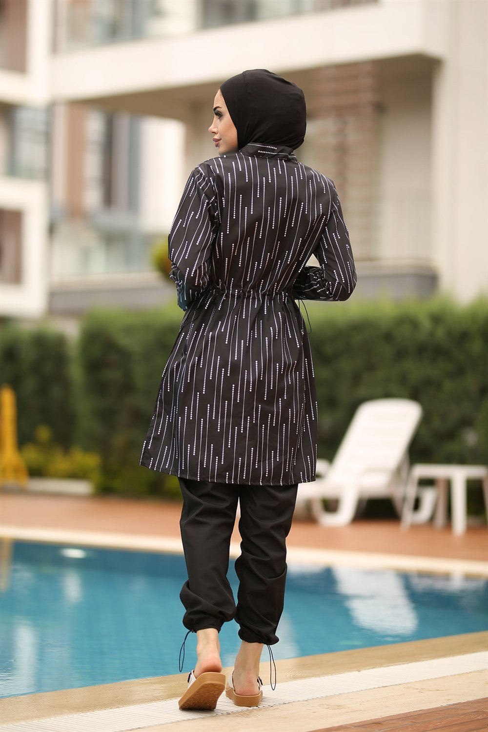 Paraşüt Tam Kapalı Tesettür Mayo Puan Desen Yasemin Siyah