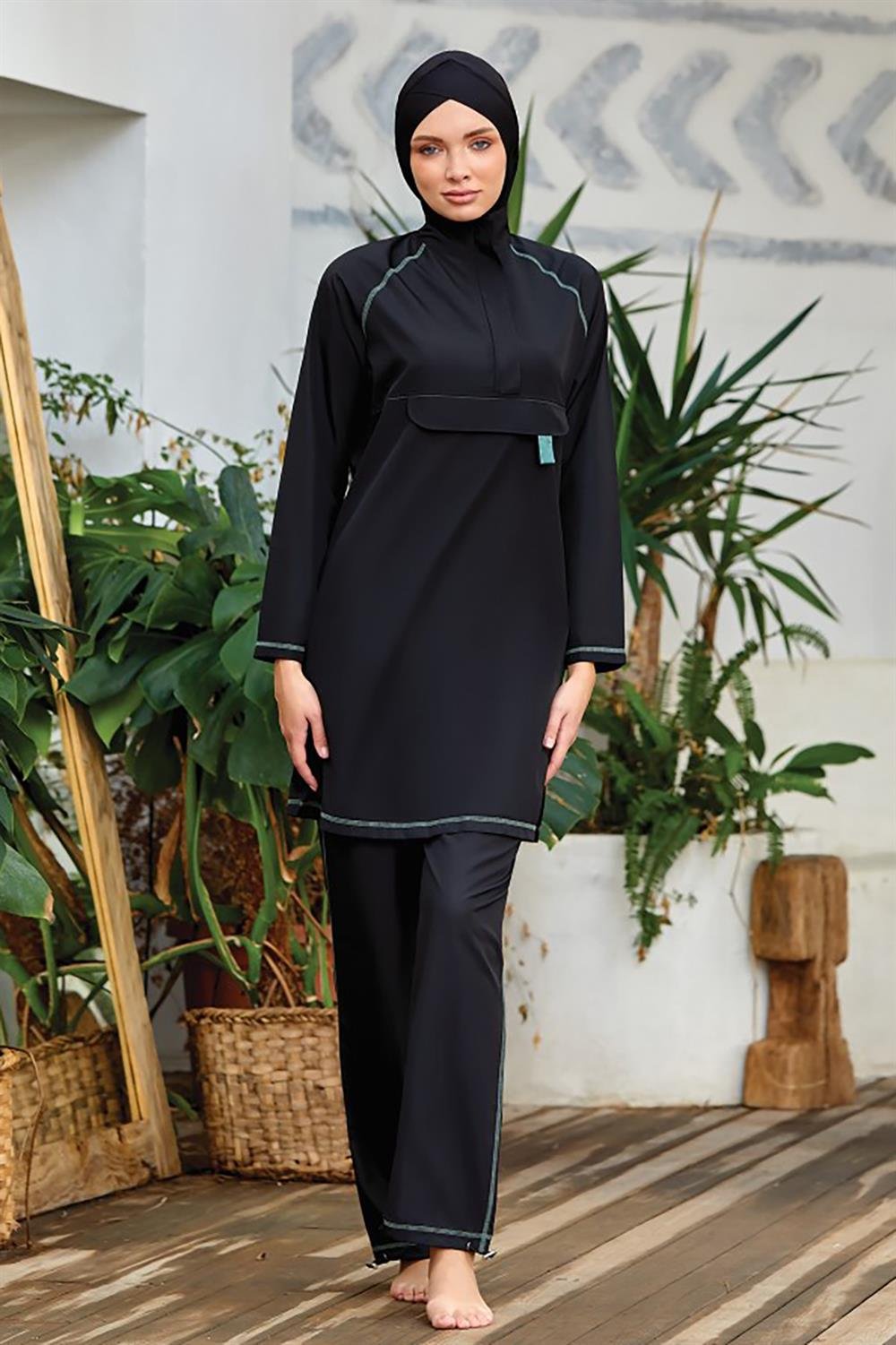 Paraşüt Tam Kapalı Tesettür Mayo Rowena 1346 Siyah Remsa Mayo