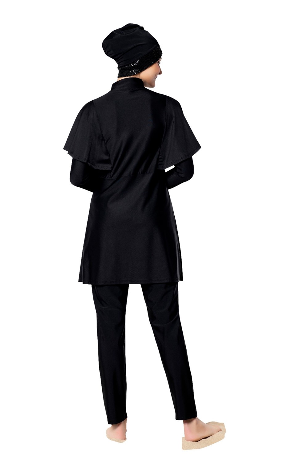 Payetli Likralı Tam Kapalı Tesettür Mayo 22124 Siyah