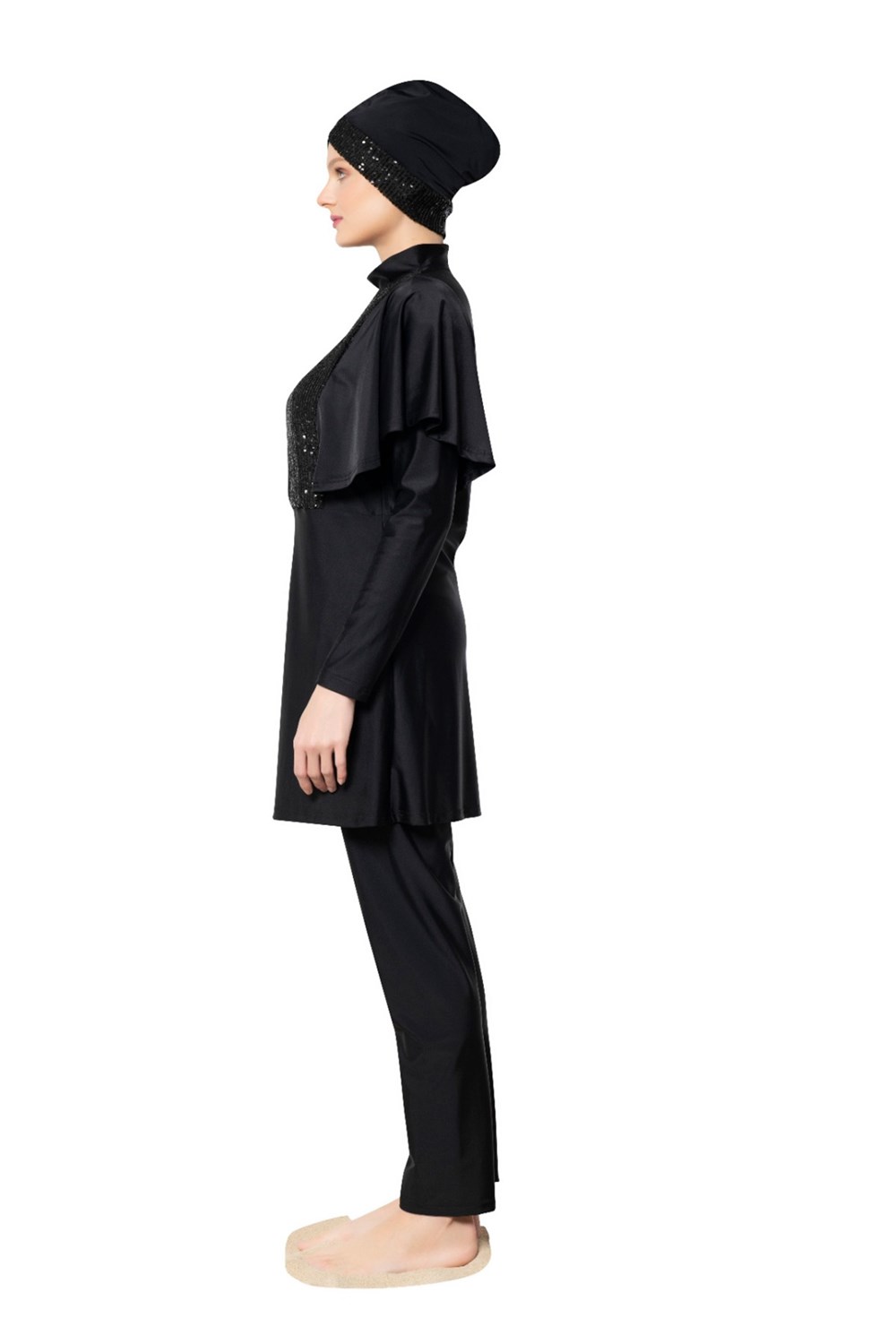 Payetli Likralı Tam Kapalı Tesettür Mayo 22124 Siyah