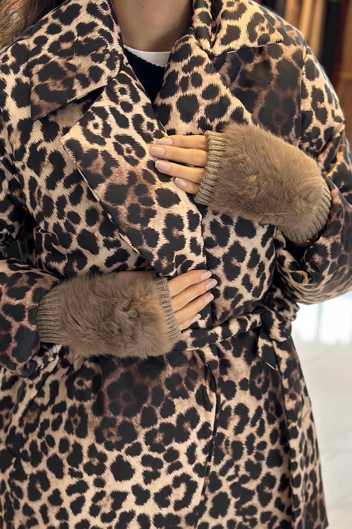 Peluş Detay Kadın Örme Kesik Eldiven ELD-30 Vizon