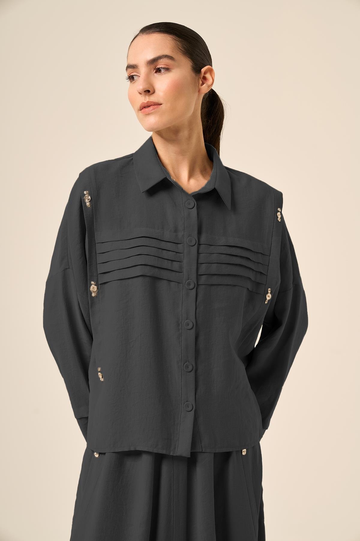 Pile Detaylı Etekli Pasion Takım 5908 Siyah