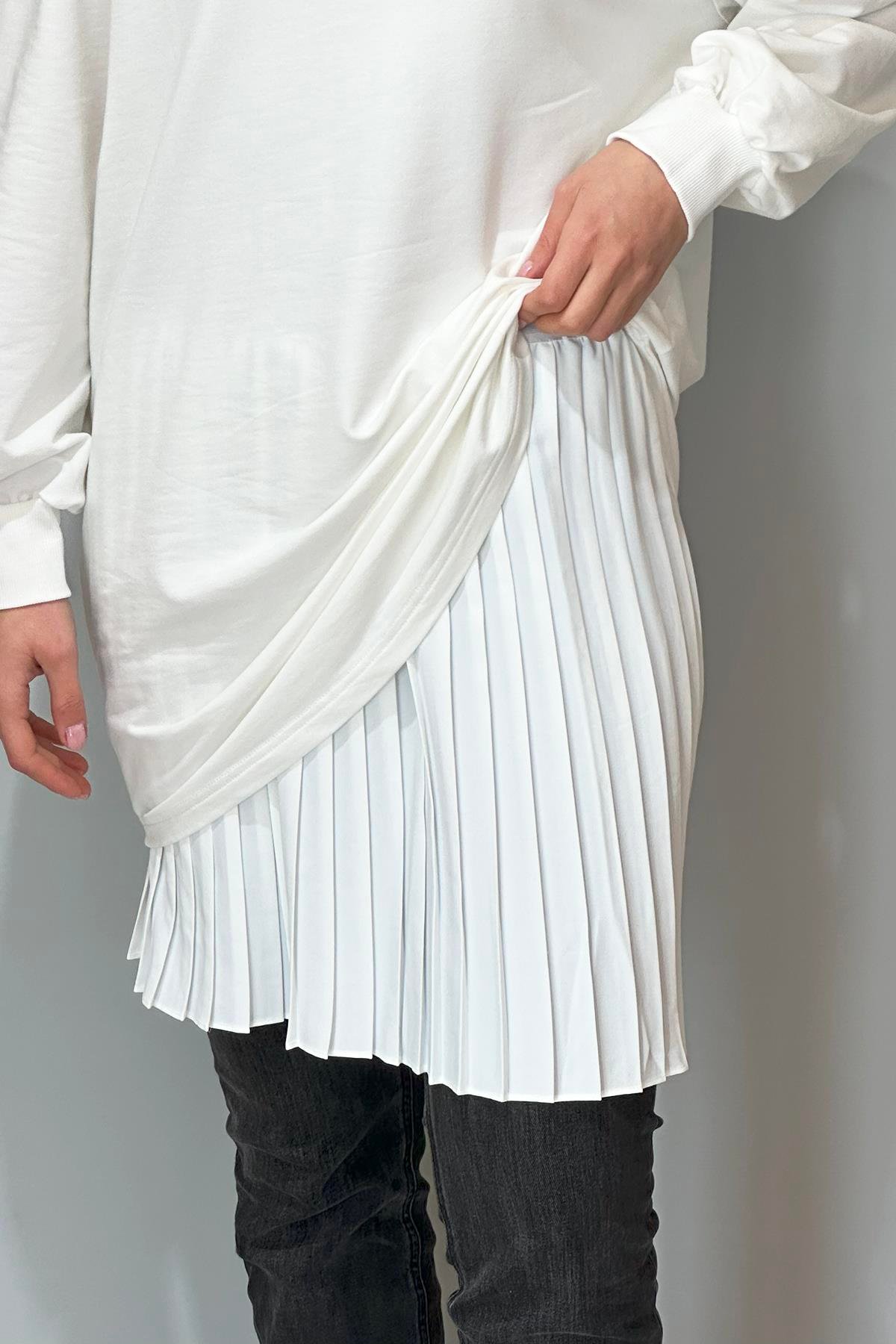 Piliseli İçlik Etek 40002 Ekru