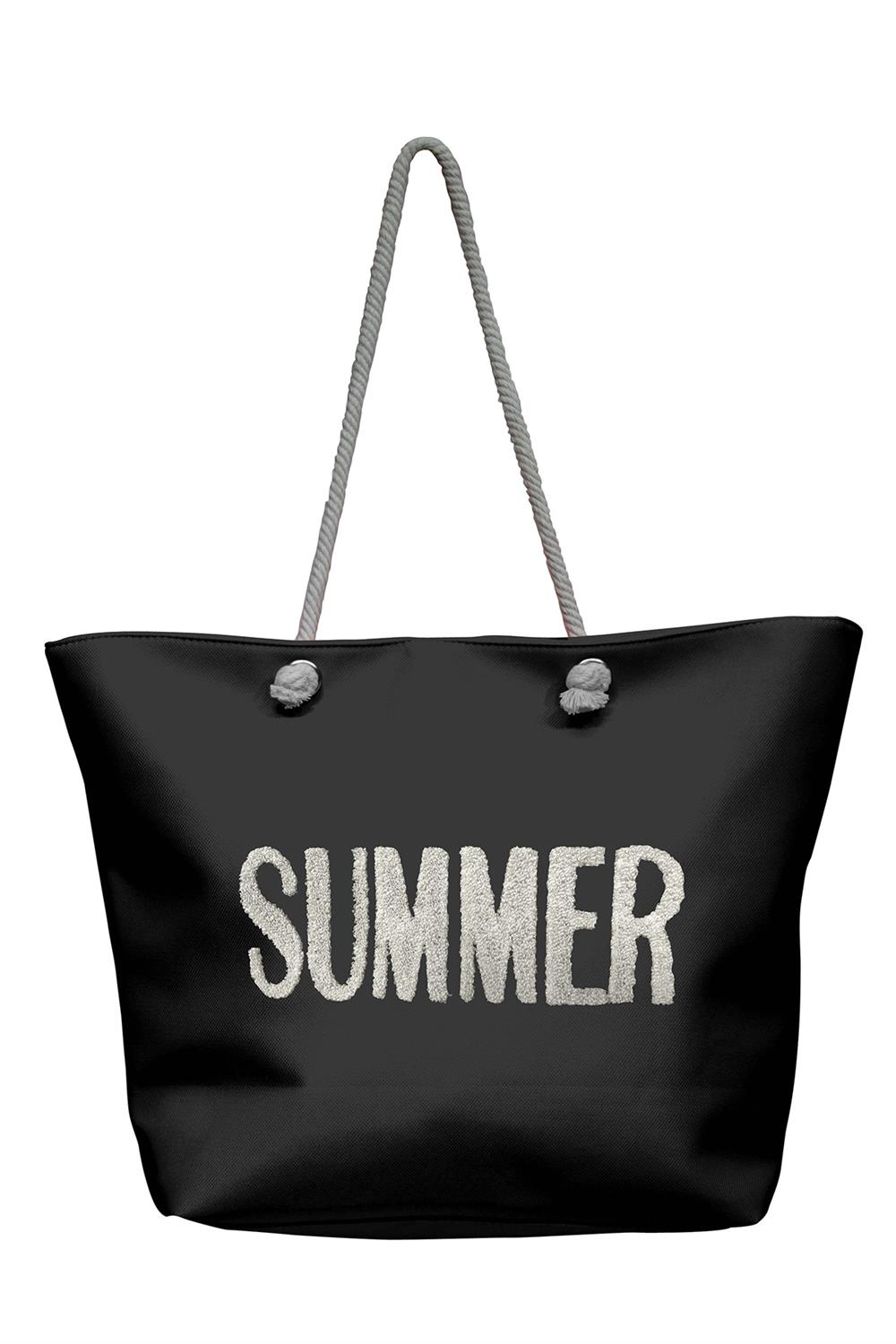 Plaj Çantası Nakışlı Summer Siyah
