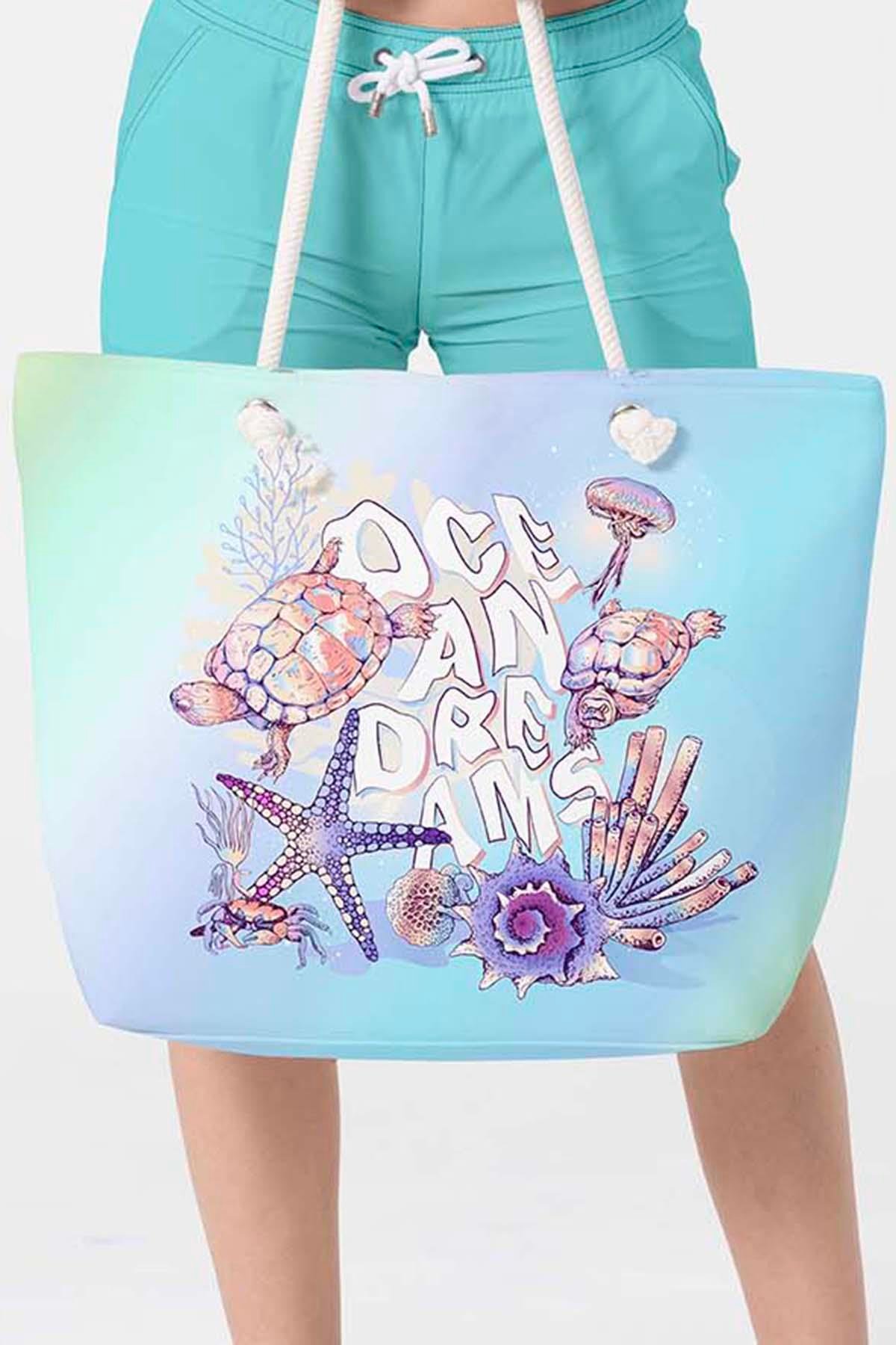 Plaj Çantası Renkli Desen Baskılı 5073