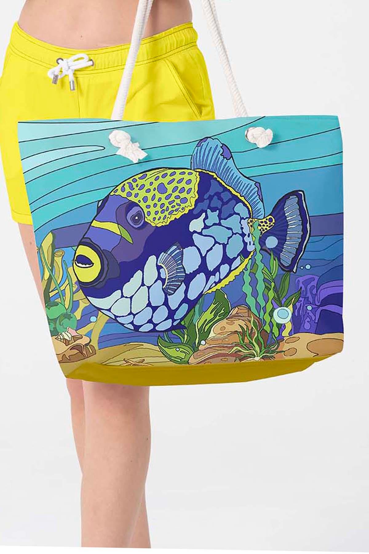 Plaj Çantası Renkli Desen Baskılı 5074