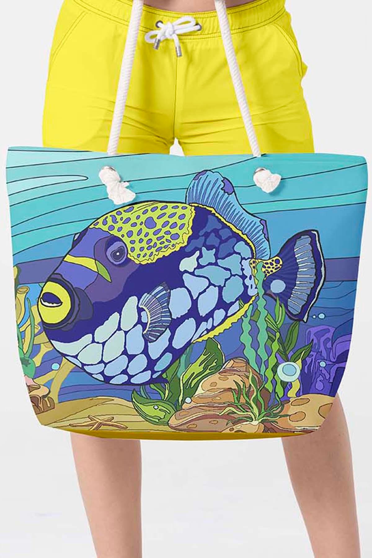 Plaj Çantası Renkli Desen Baskılı 5074