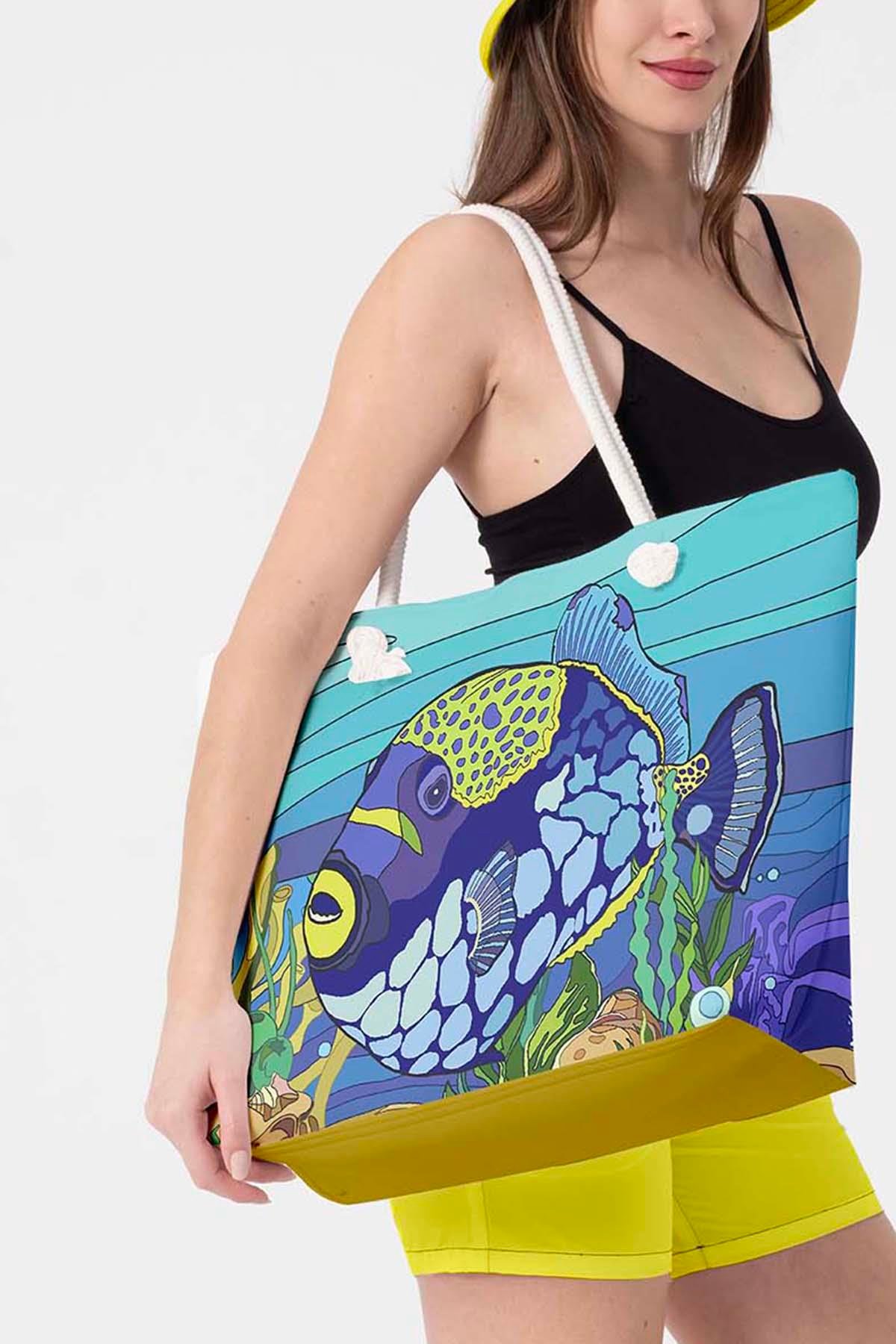 Plaj Çantası Renkli Desen Baskılı 5074