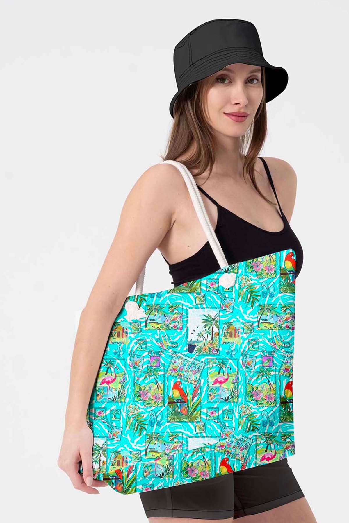 Plaj Çantası Renkli Desen Baskılı 5077