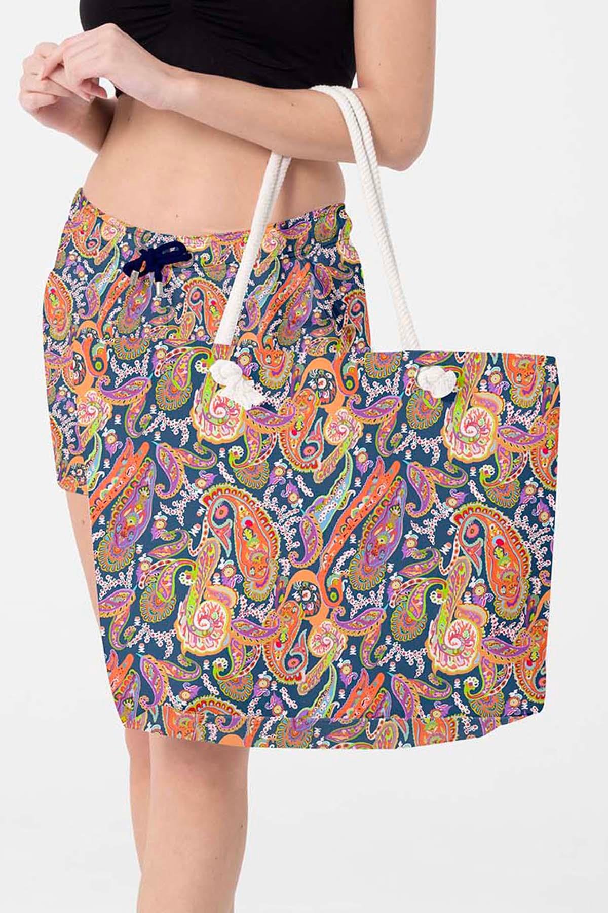 Plaj Çantası Renkli Desen Baskılı 5080