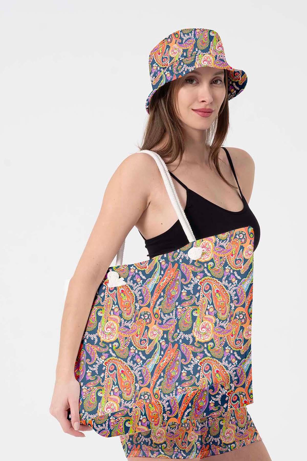 Plaj Çantası Renkli Desen Baskılı 5080