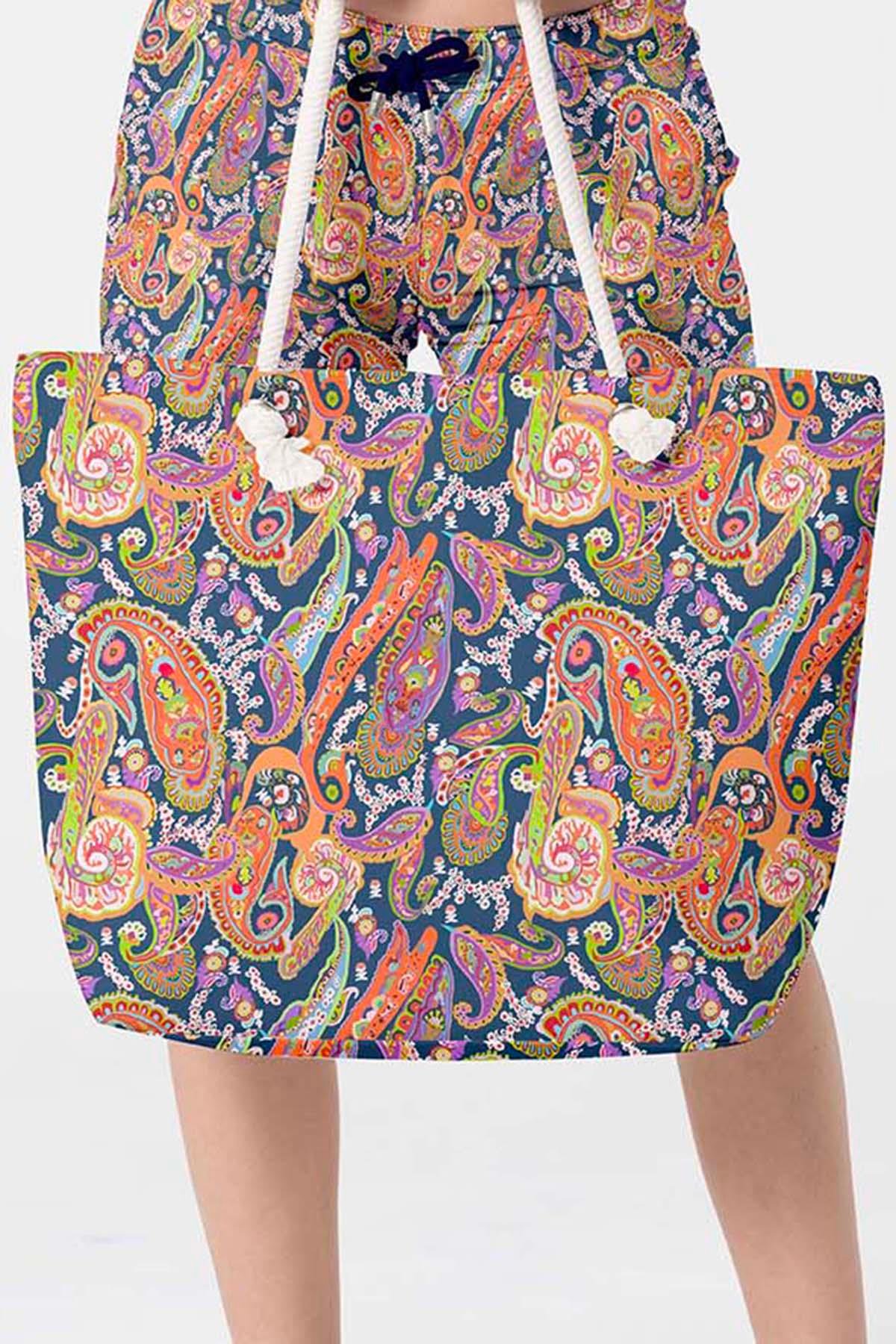 Plaj Çantası Renkli Desen Baskılı 5080