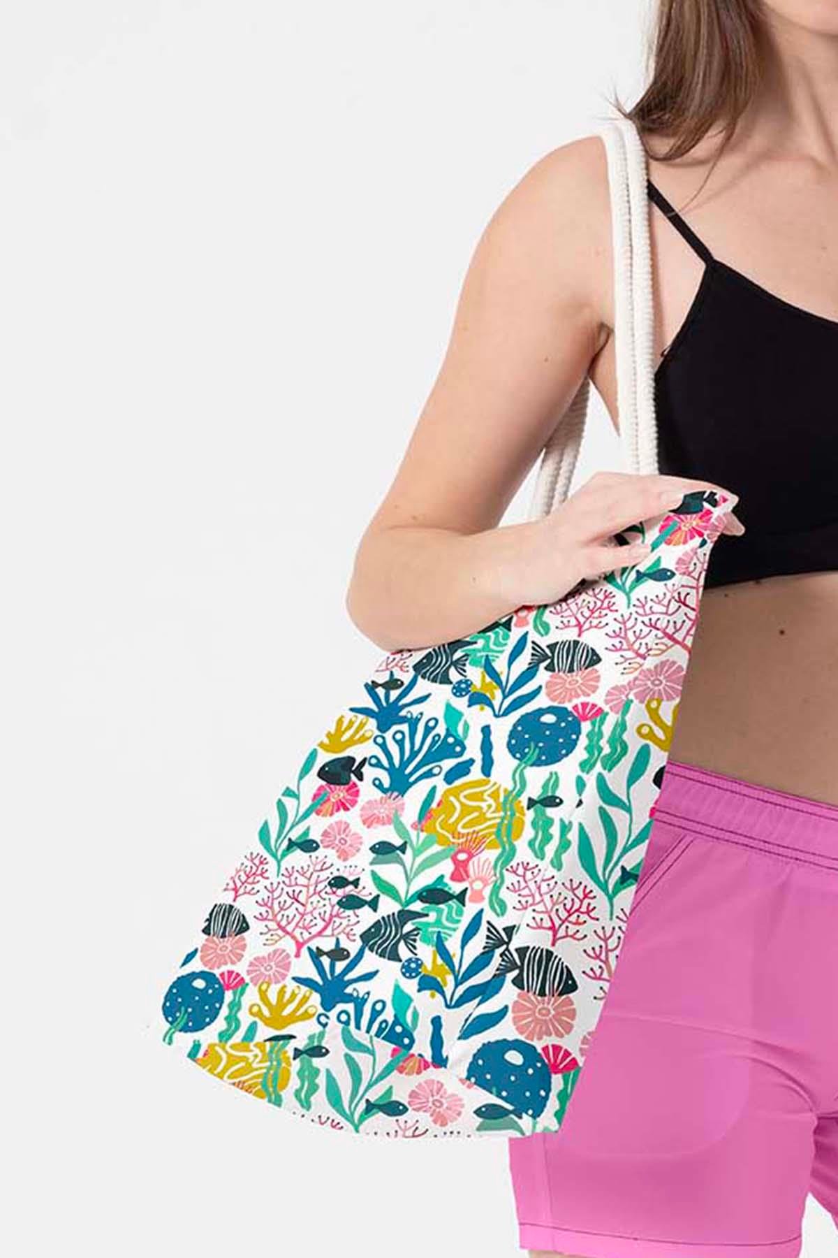 Plaj Çantası Renkli Desen Baskılı 5081