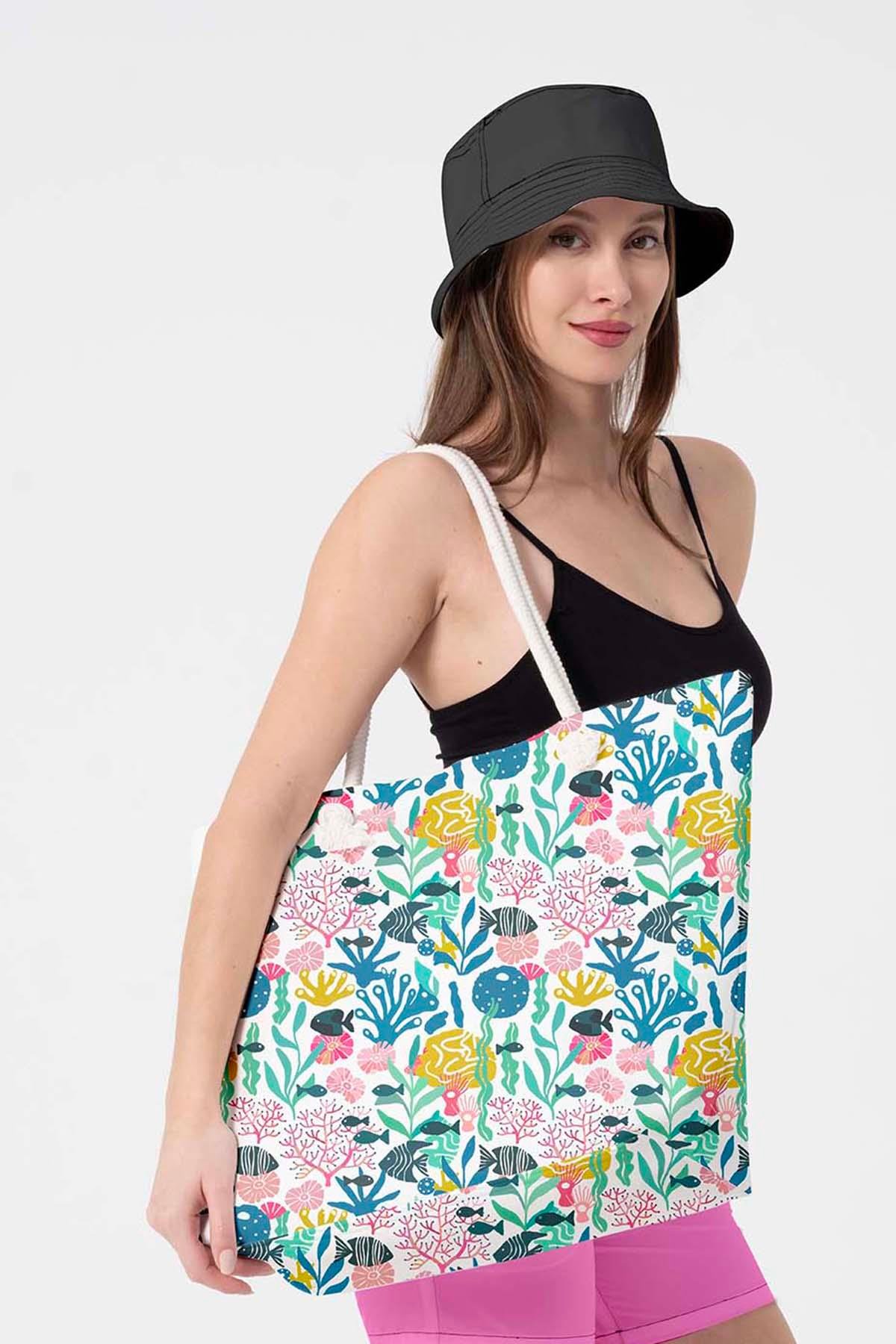 Plaj Çantası Renkli Desen Baskılı 5081