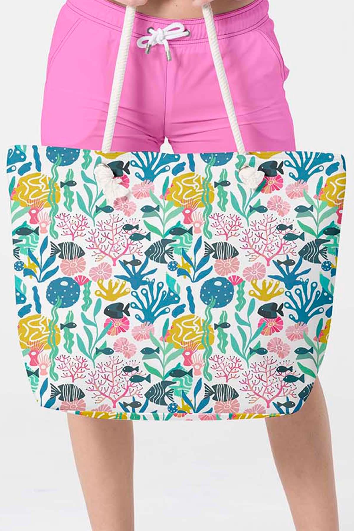 Plaj Çantası Renkli Desen Baskılı 5081