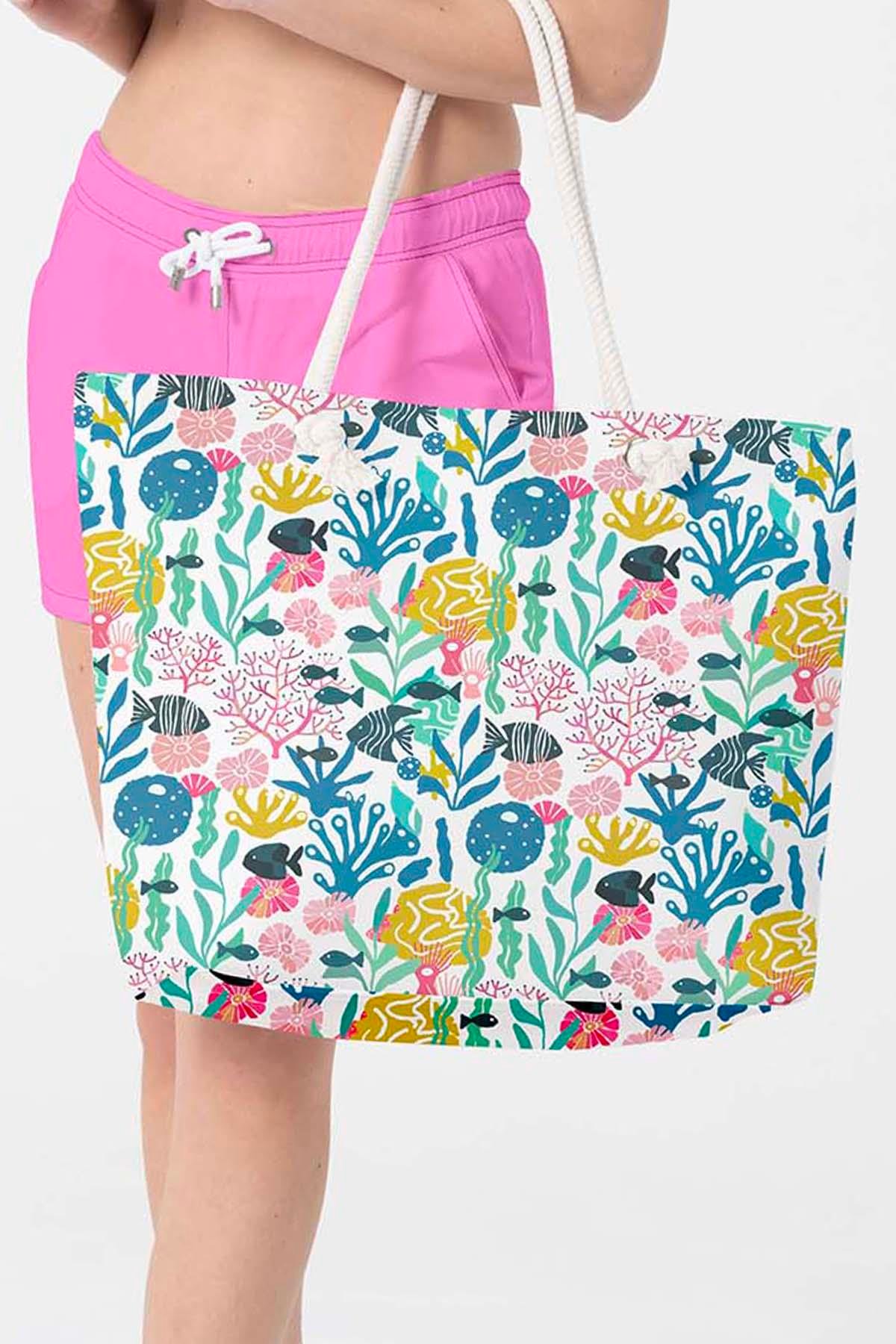 Plaj Çantası Renkli Desen Baskılı 5081