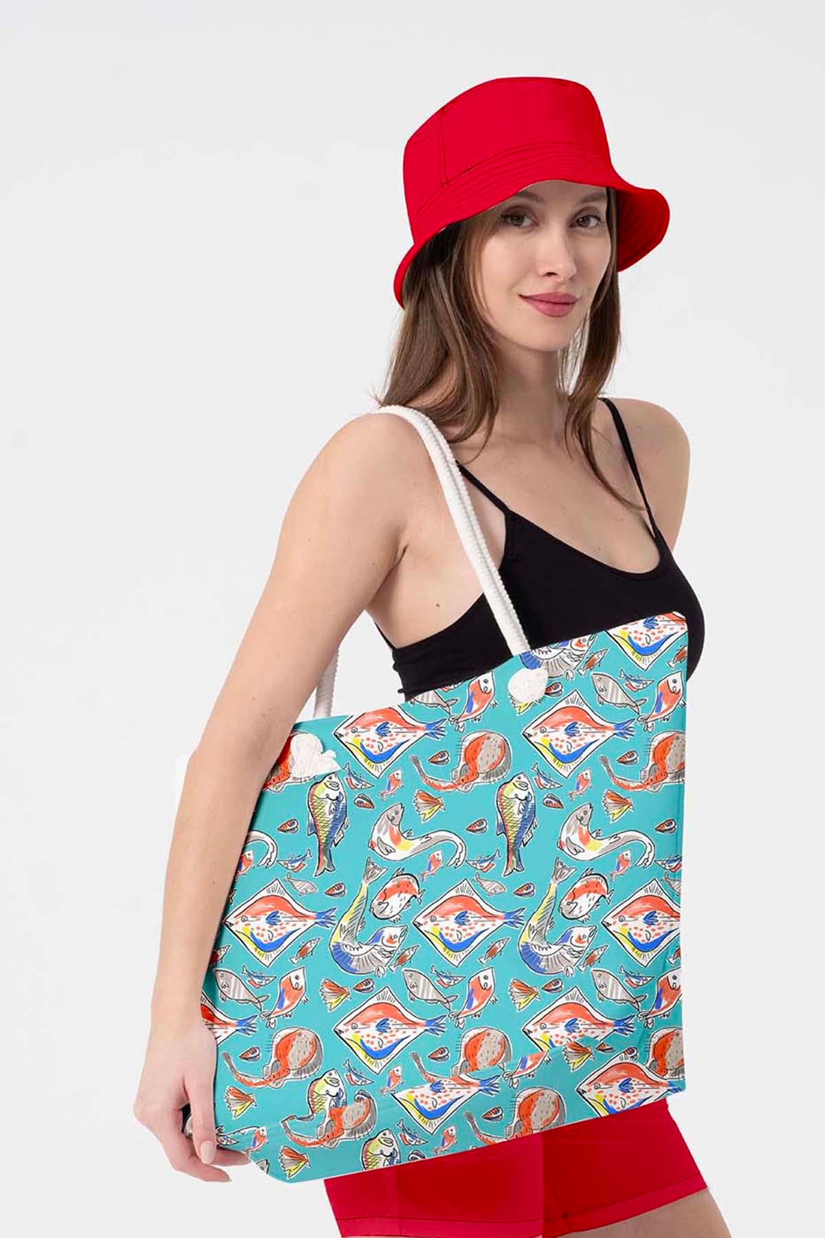 Plaj Çantası Renkli Desen Baskılı 5083