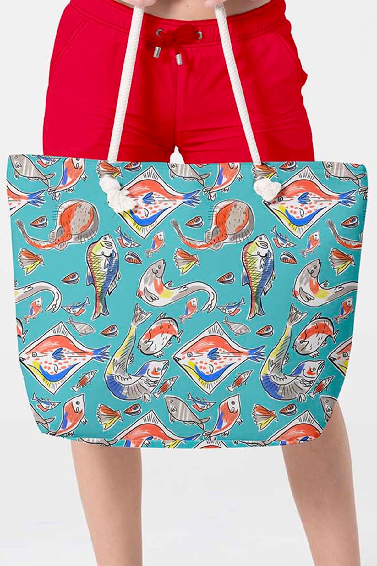 Plaj Çantası Renkli Desen Baskılı 5083