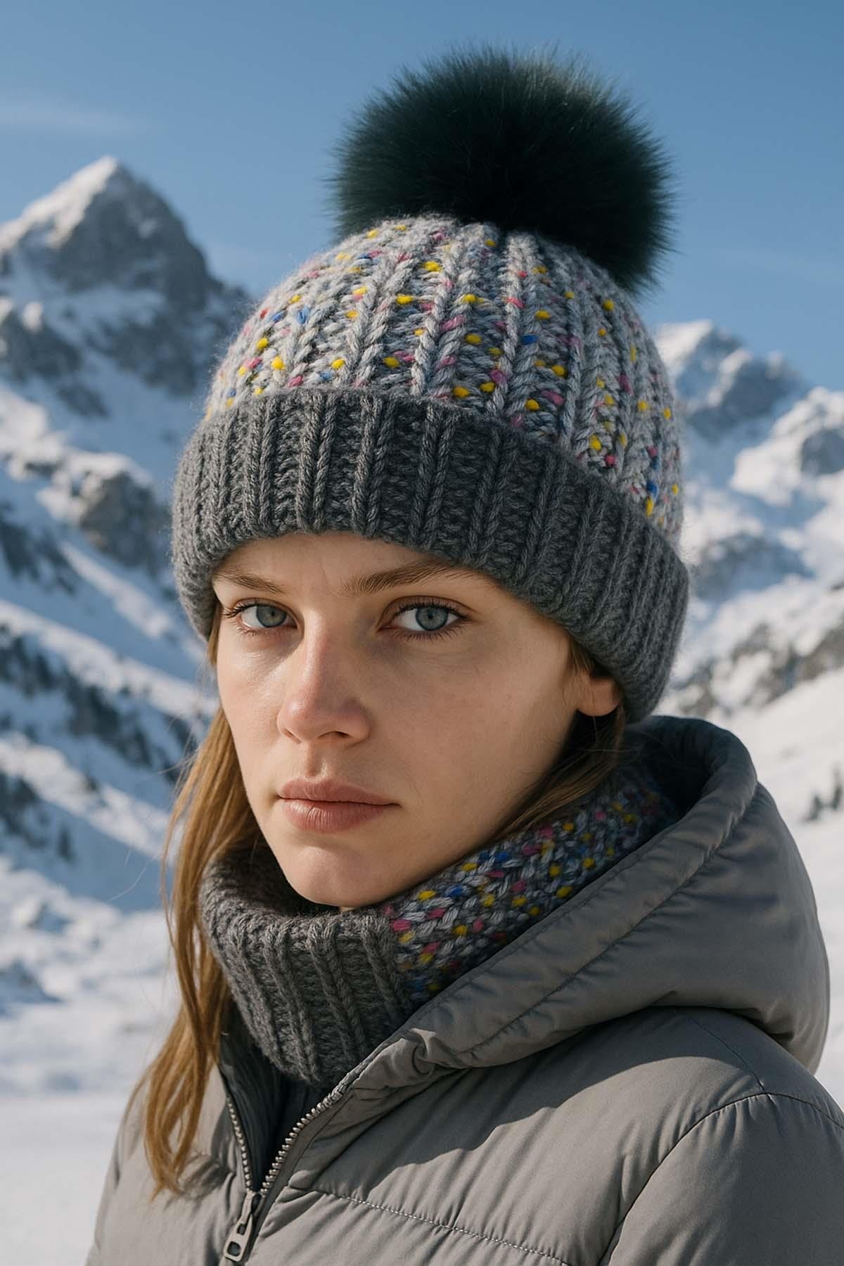 Ponpon Detay Kadın Bere RKŞ-1142 Antrasit