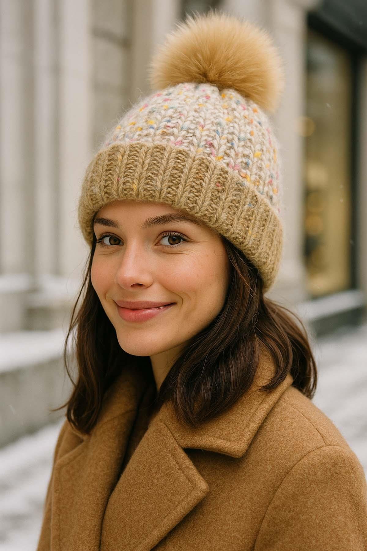 Ponpon Detay Kadın Bere RKŞ-1142 Camel