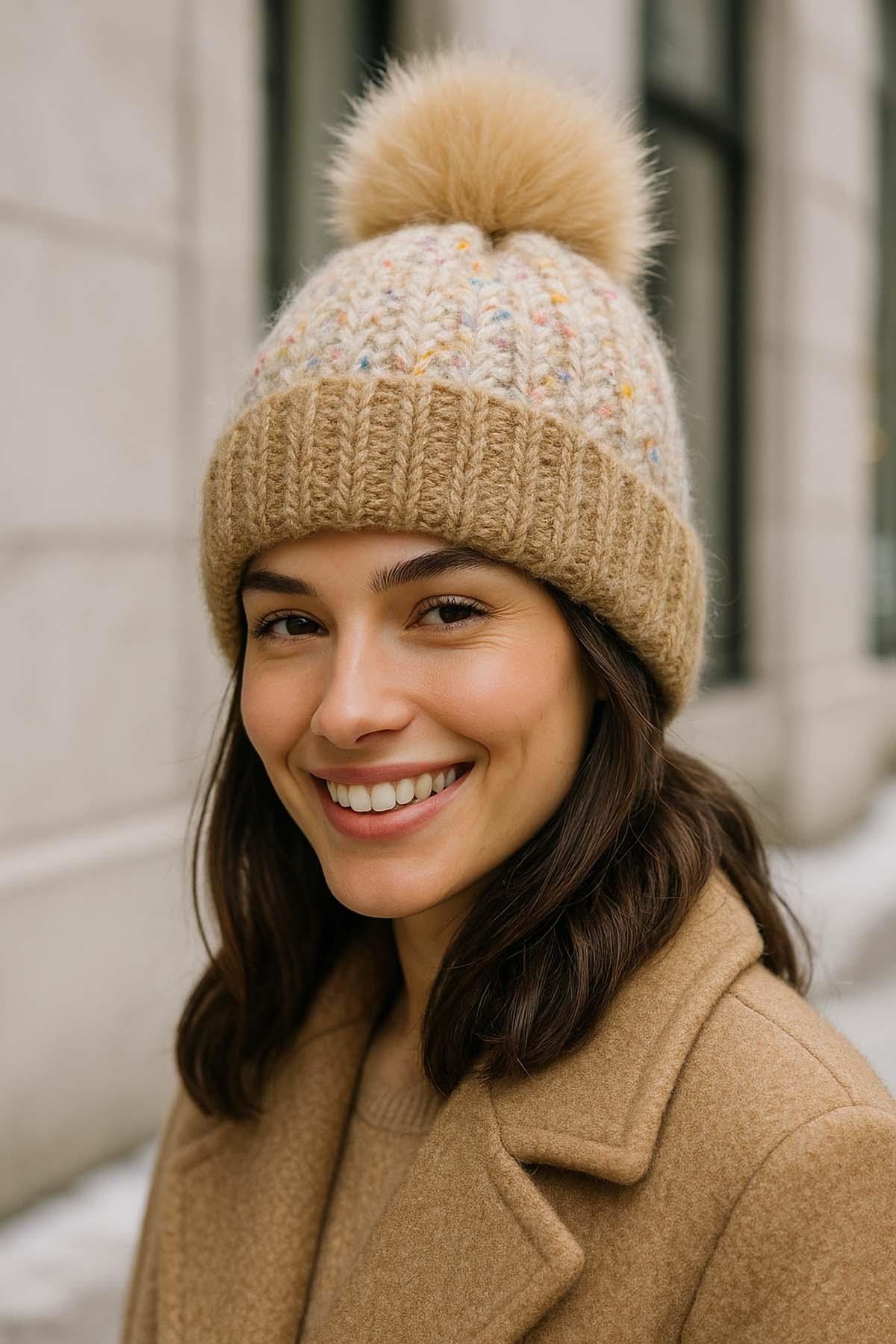 Ponpon Detay Kadın Bere RKŞ-1142 Camel