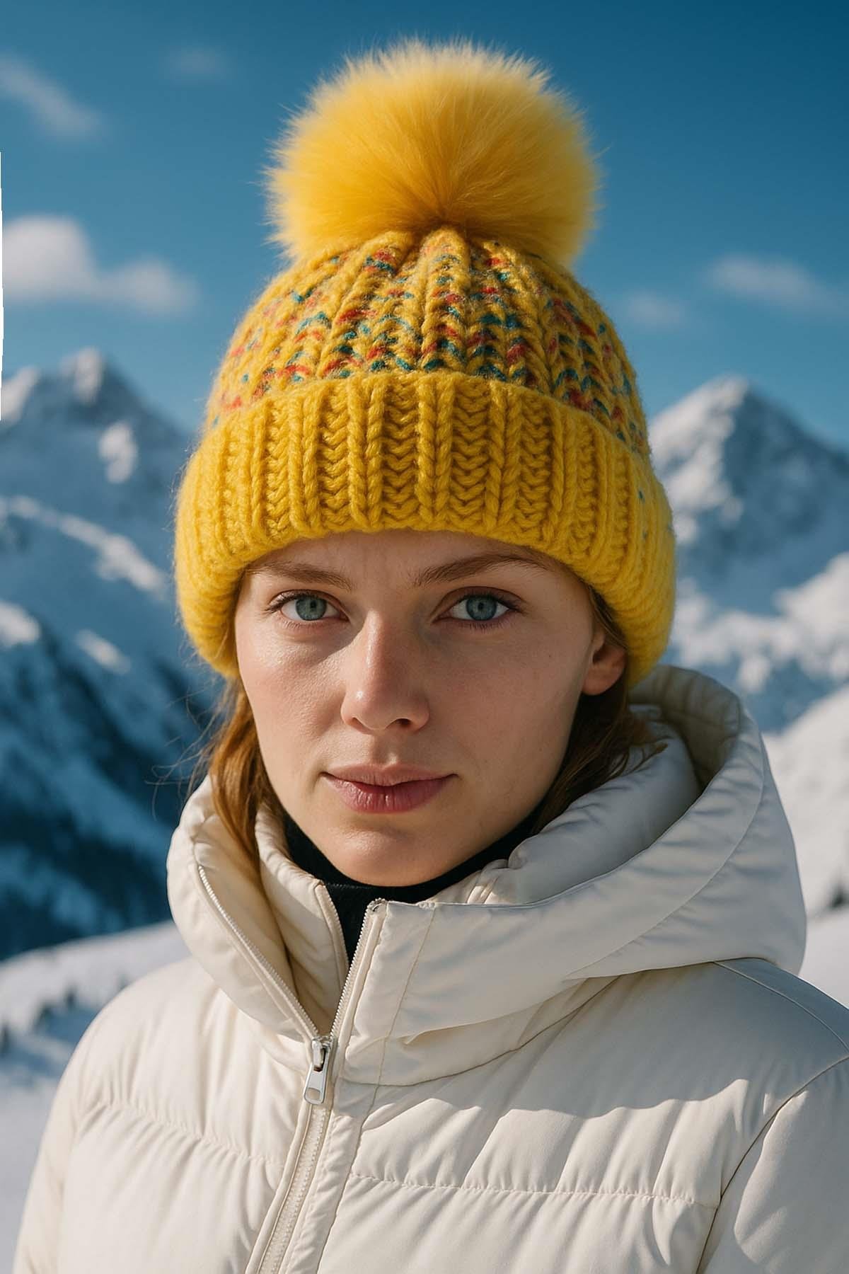 Ponpon Detay Kadın Bere RKŞ-1142 Hardal