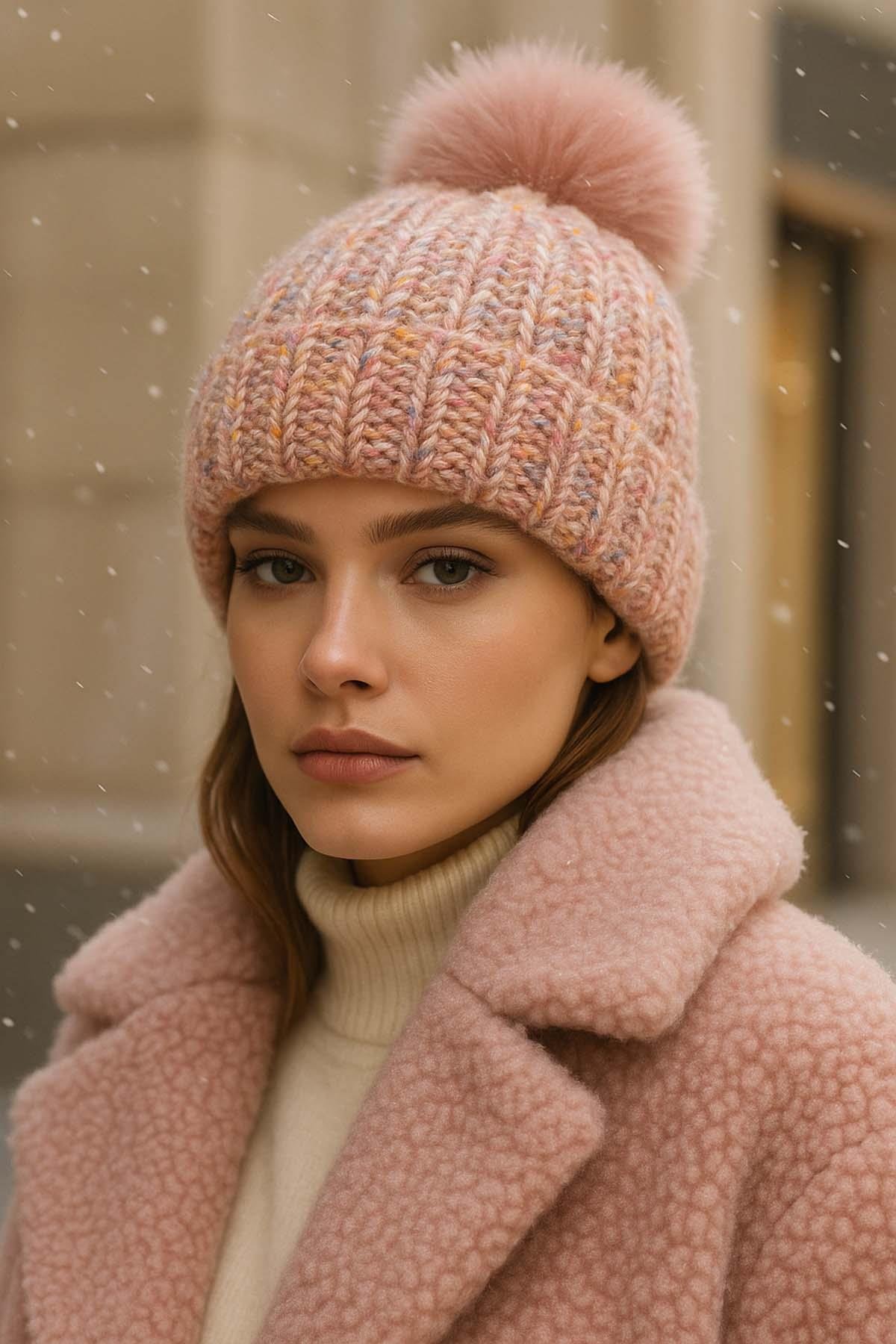 Ponpon Detay Kadın Bere RKŞ-1142 Pudra