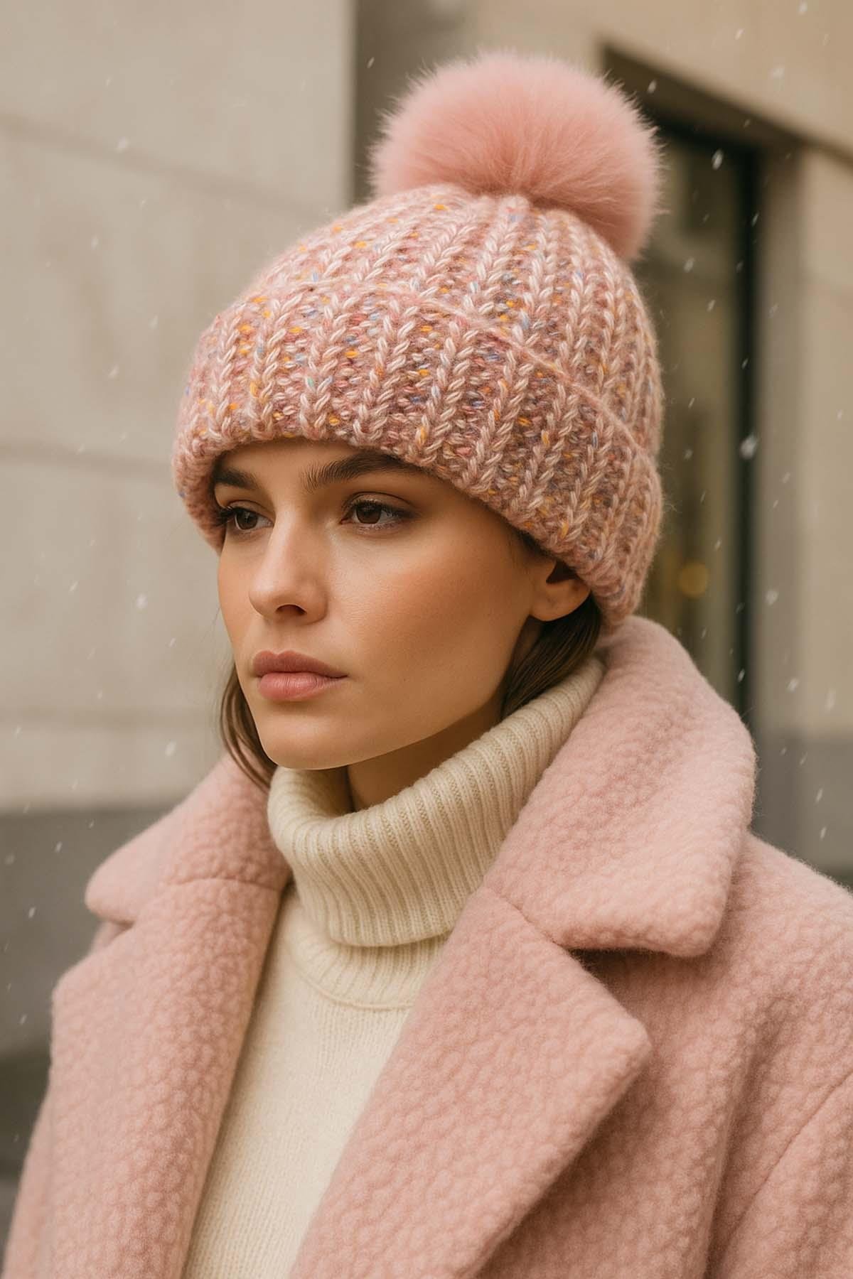 Ponpon Detay Kadın Bere RKŞ-1142 Pudra