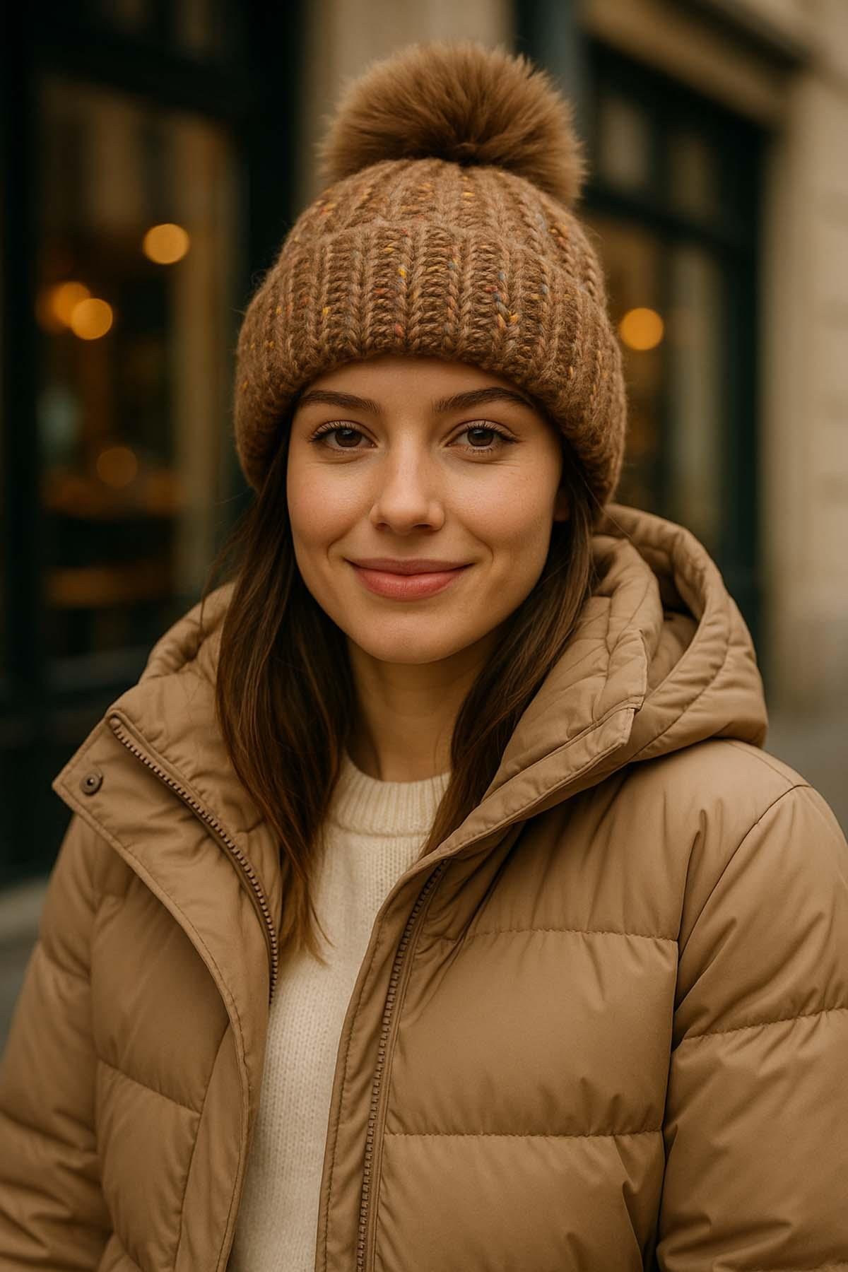 Ponpon Detay Kadın Bere RKŞ-1142 Vizon