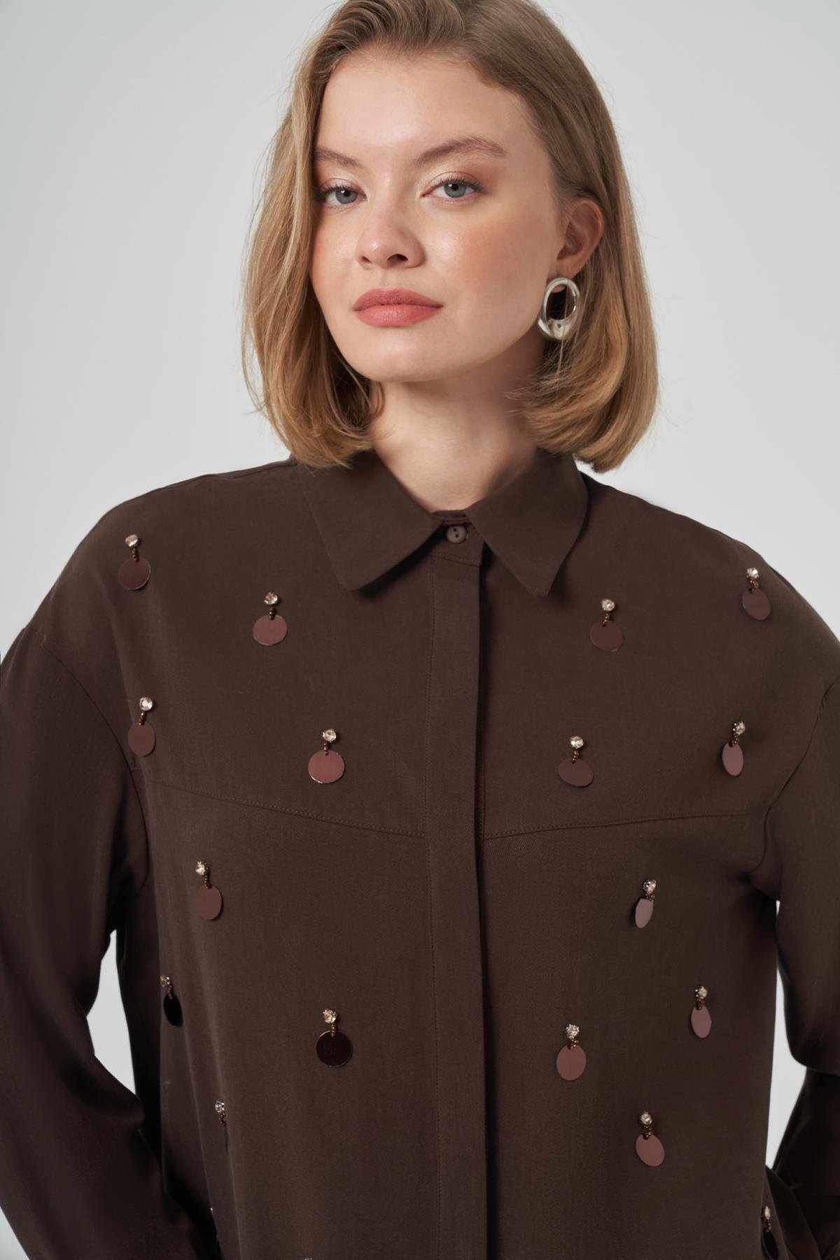 Pul Detay Gömlek Pantolon Takım 1031 Kahve