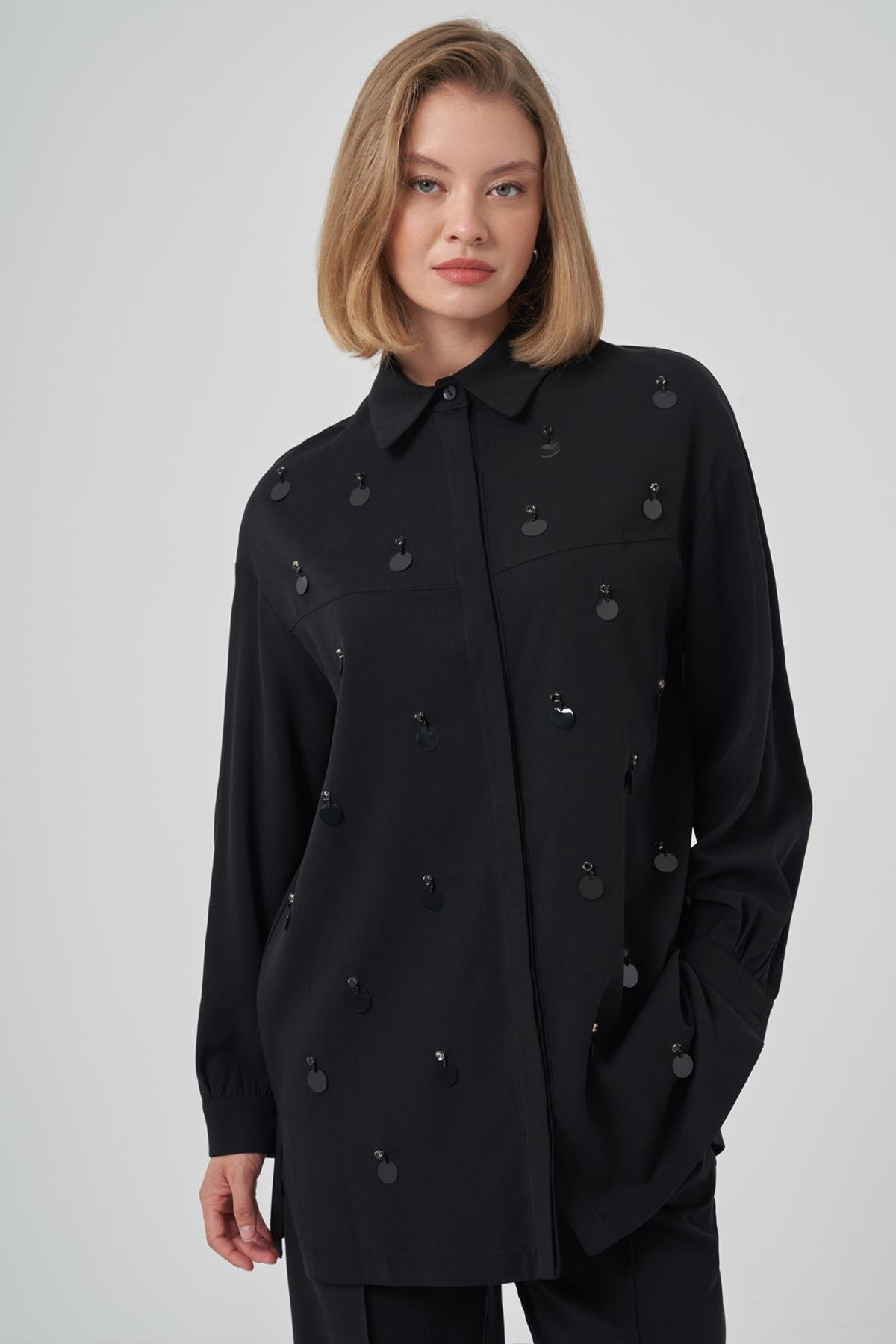 Pul Detay Gömlek Pantolon Takım 1031 Siyah