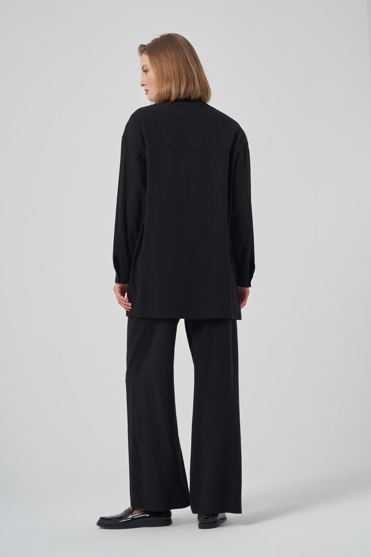 Pul Detay Gömlek Pantolon Takım 1031 Siyah