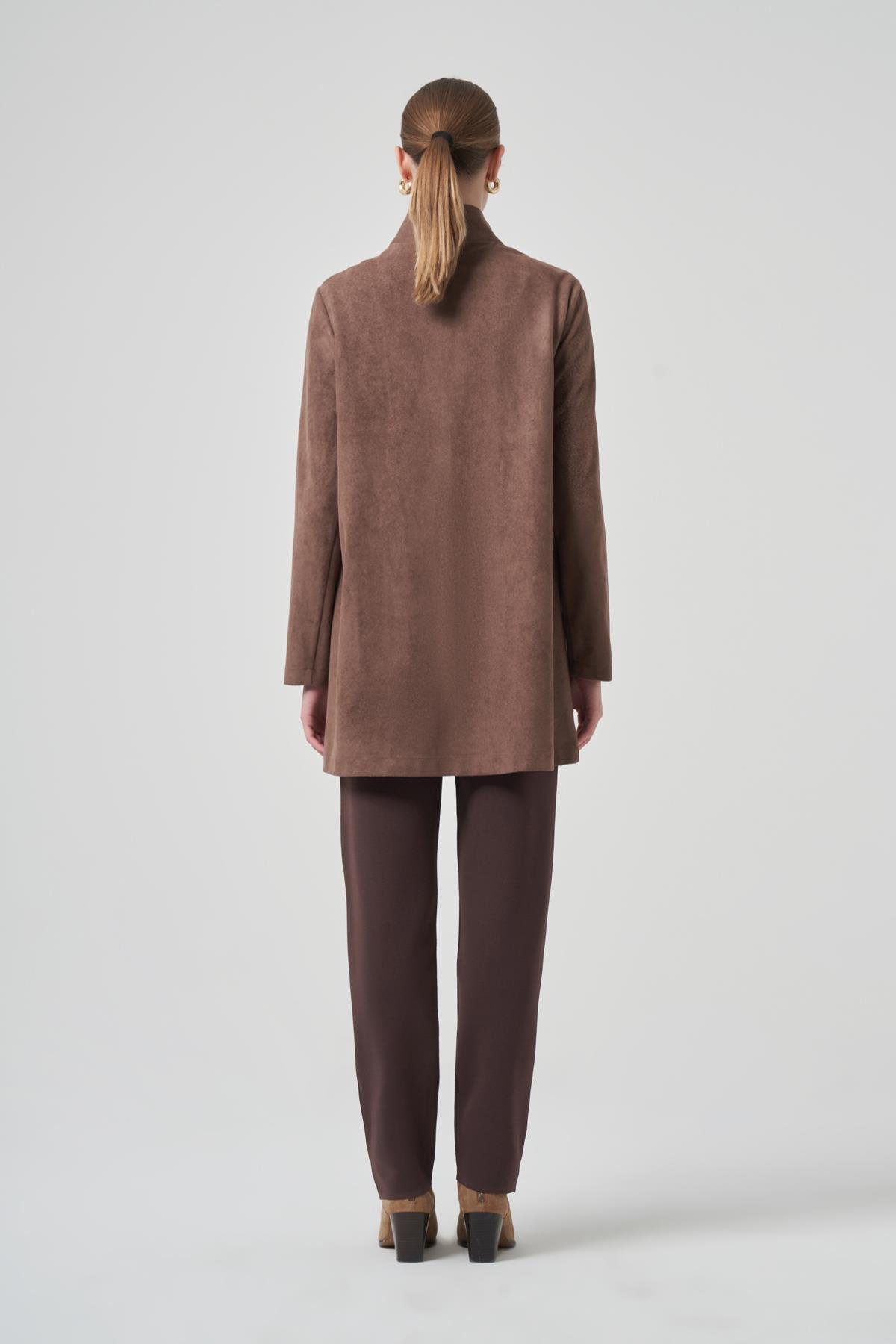 Püskül ve İşleme Detay Süet Ceket 6028 Vizon