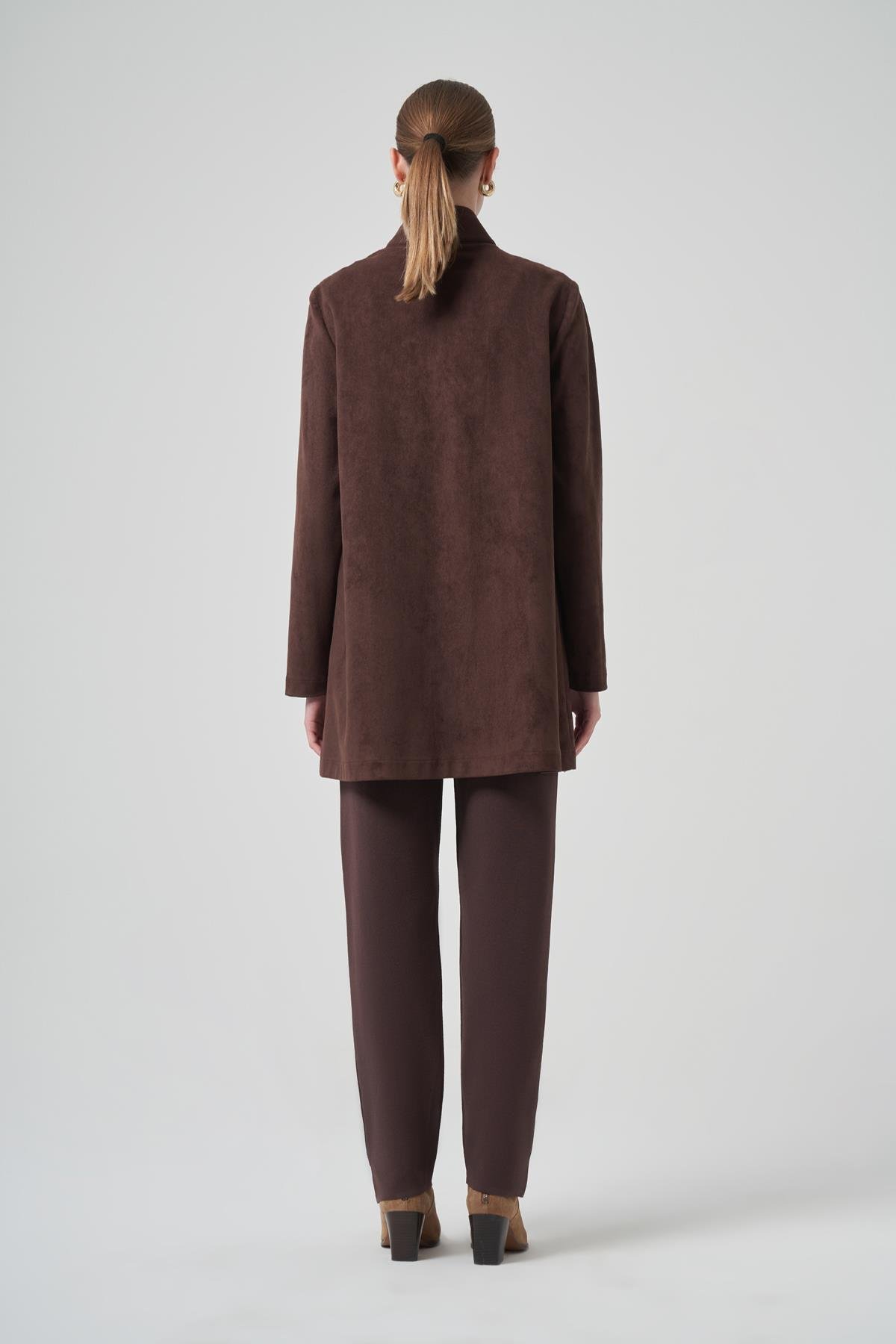 Püskül ve İşlemen Detay Süet Ceket 6028 Kahverengi