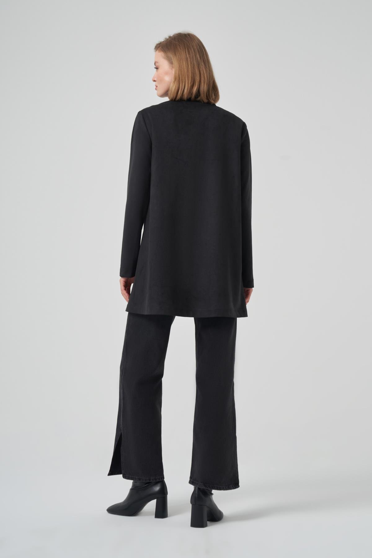 Püskül ve İşlemen Detay Süet Ceket 6028 Siyah