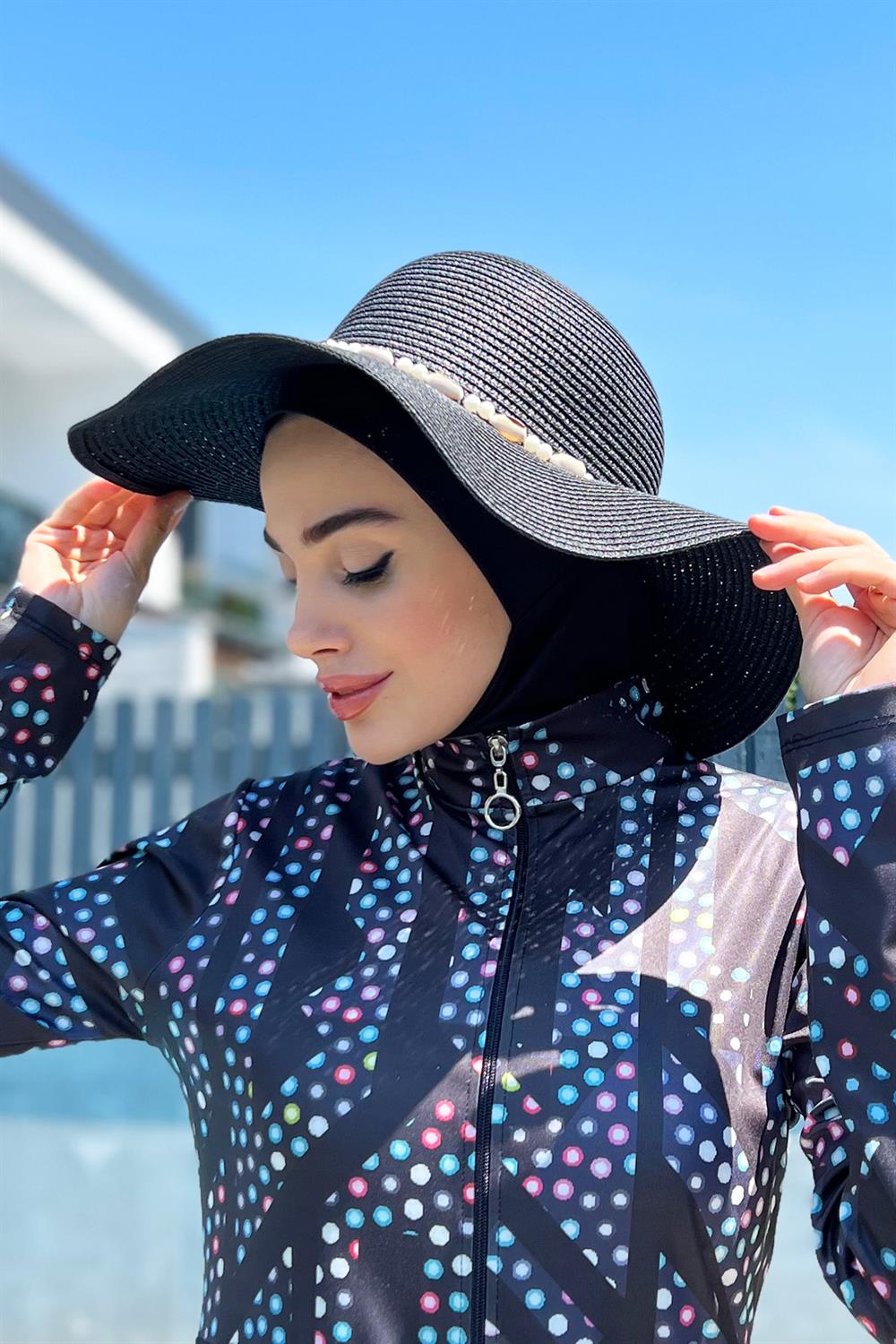 Remsa Mayo 2 İncili Deniz Kabuklu Hasır Şapka Siyah RŞ-68