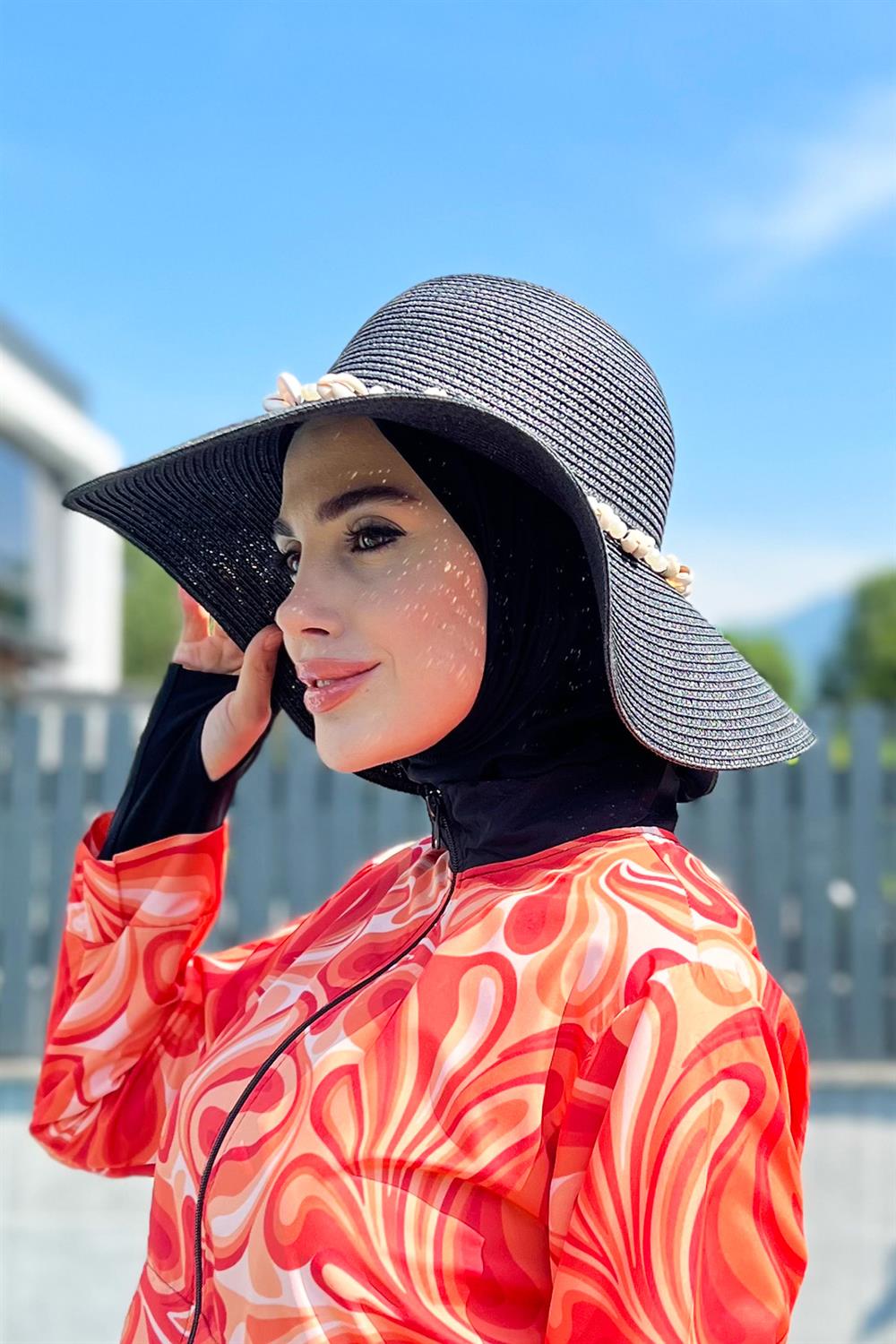 Remsa Mayo 3 İncili Deniz Kabuklu Hasır Şapka Siyah RŞ-69