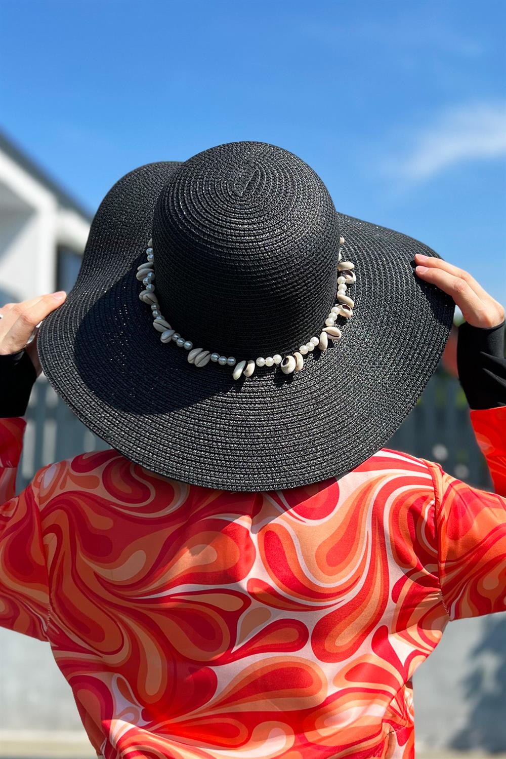 Remsa Mayo 3 İncili Deniz Kabuklu Hasır Şapka Siyah RŞ-69