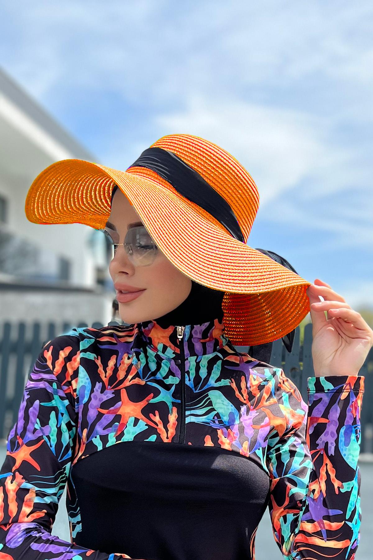 Remsa Mayo Kurdele Detaylı Hasır Şapka Turuncu RŞ-75