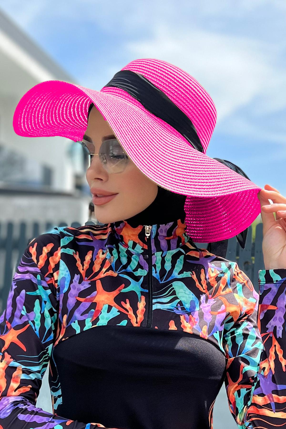 Remsa Mayo Kurdele Detaylı Hasır Şapka Fuşya RŞ-73