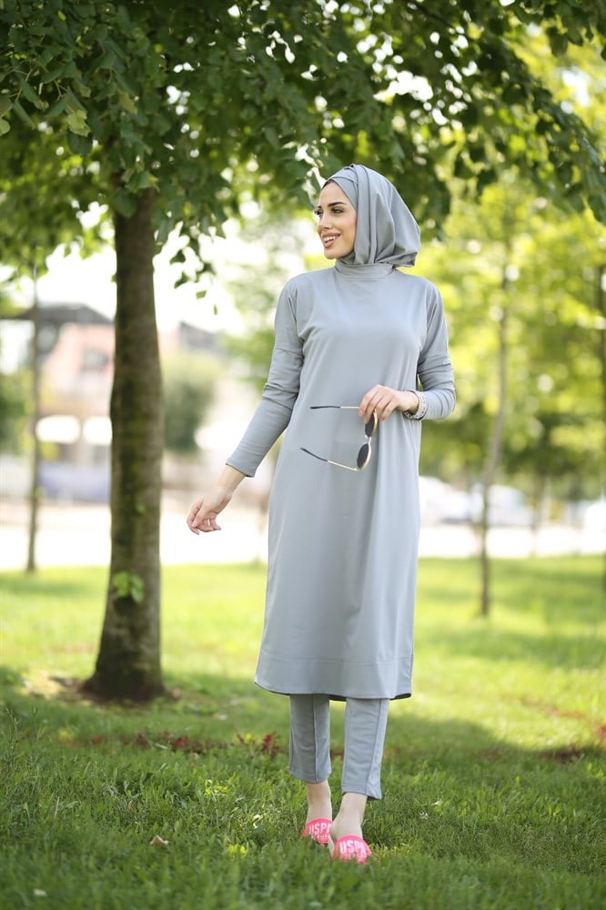 Remsa Mayo Likralı Tam Kapalı Tesettür Mayo Zümral 1736 Gri