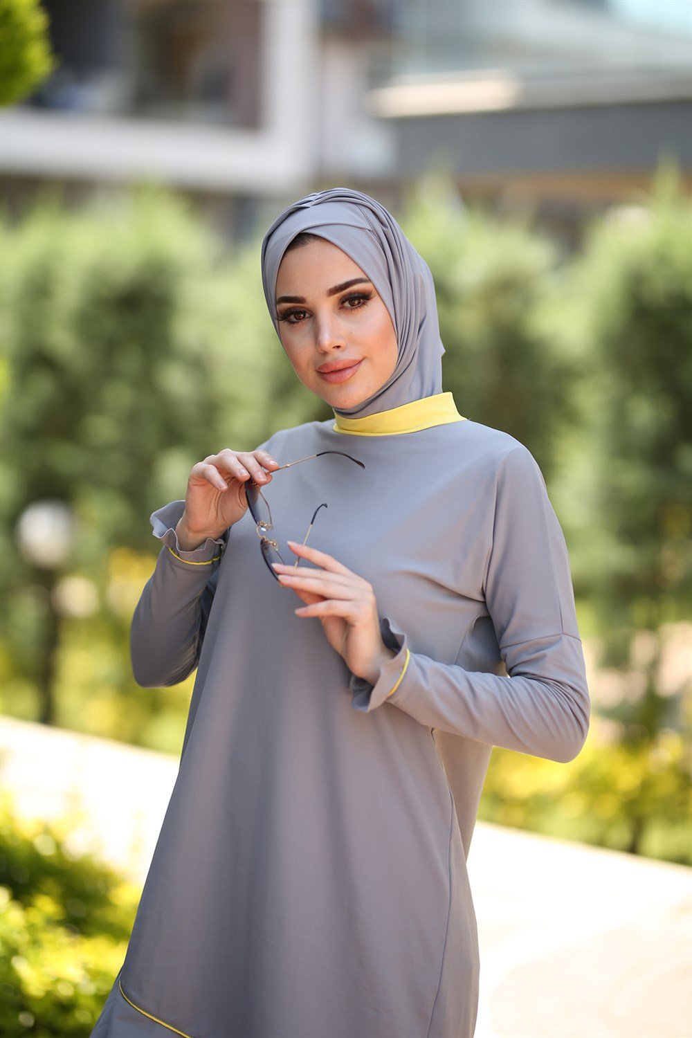 Remsa Mayo Likralı Tam Kapalı Tesettür Mayo Zümral 1735 Gri