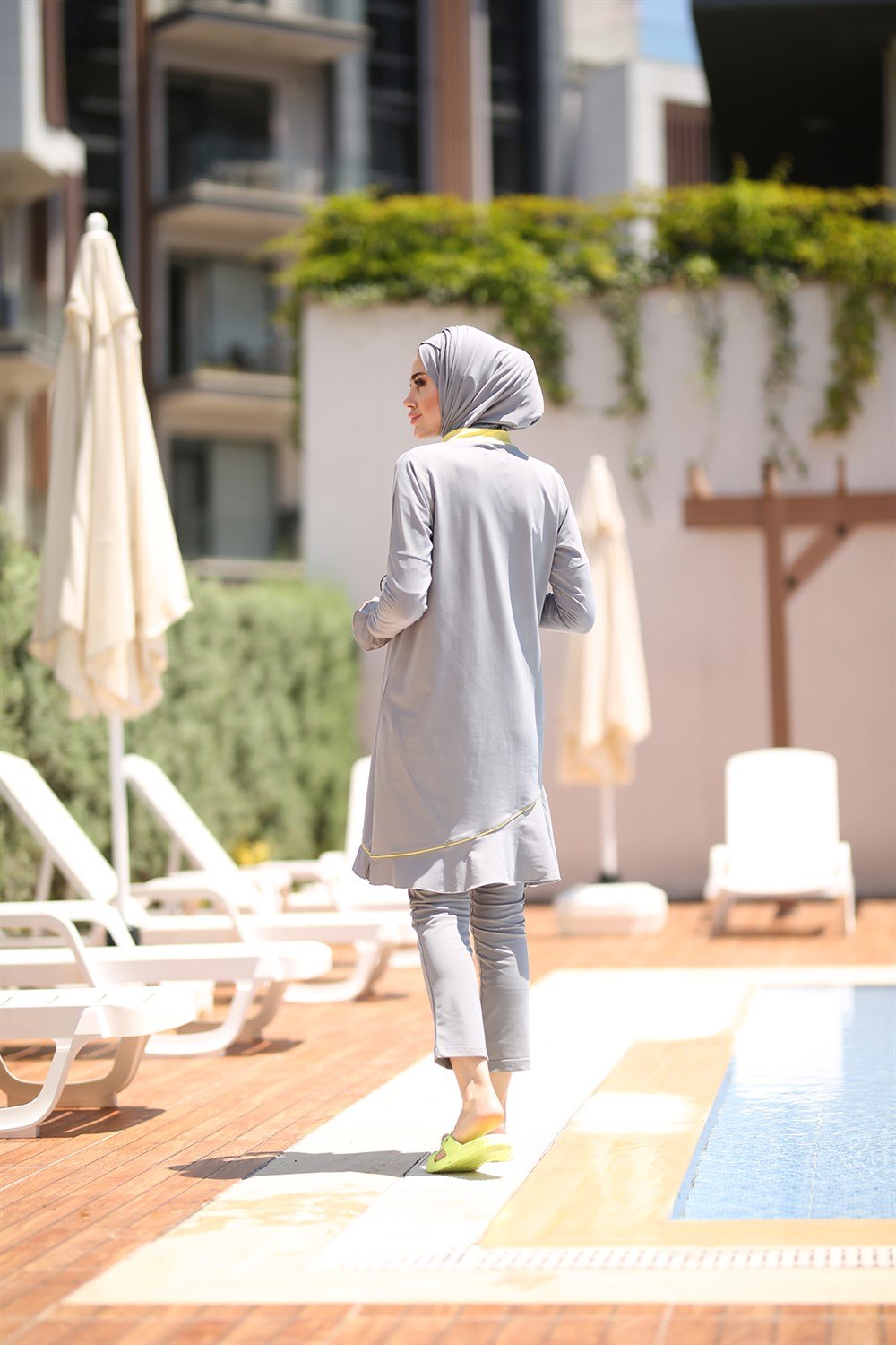 Remsa Mayo Likralı Tam Kapalı Tesettür Mayo Zümral 1735 Gri