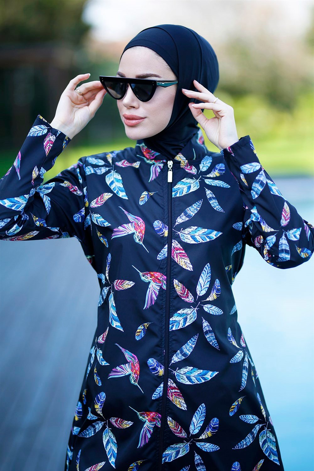 Remsa Mayo Paraşüt Tam Kapalı Tesettür Mayo Kuşlu Tüyler 2102 Gonca