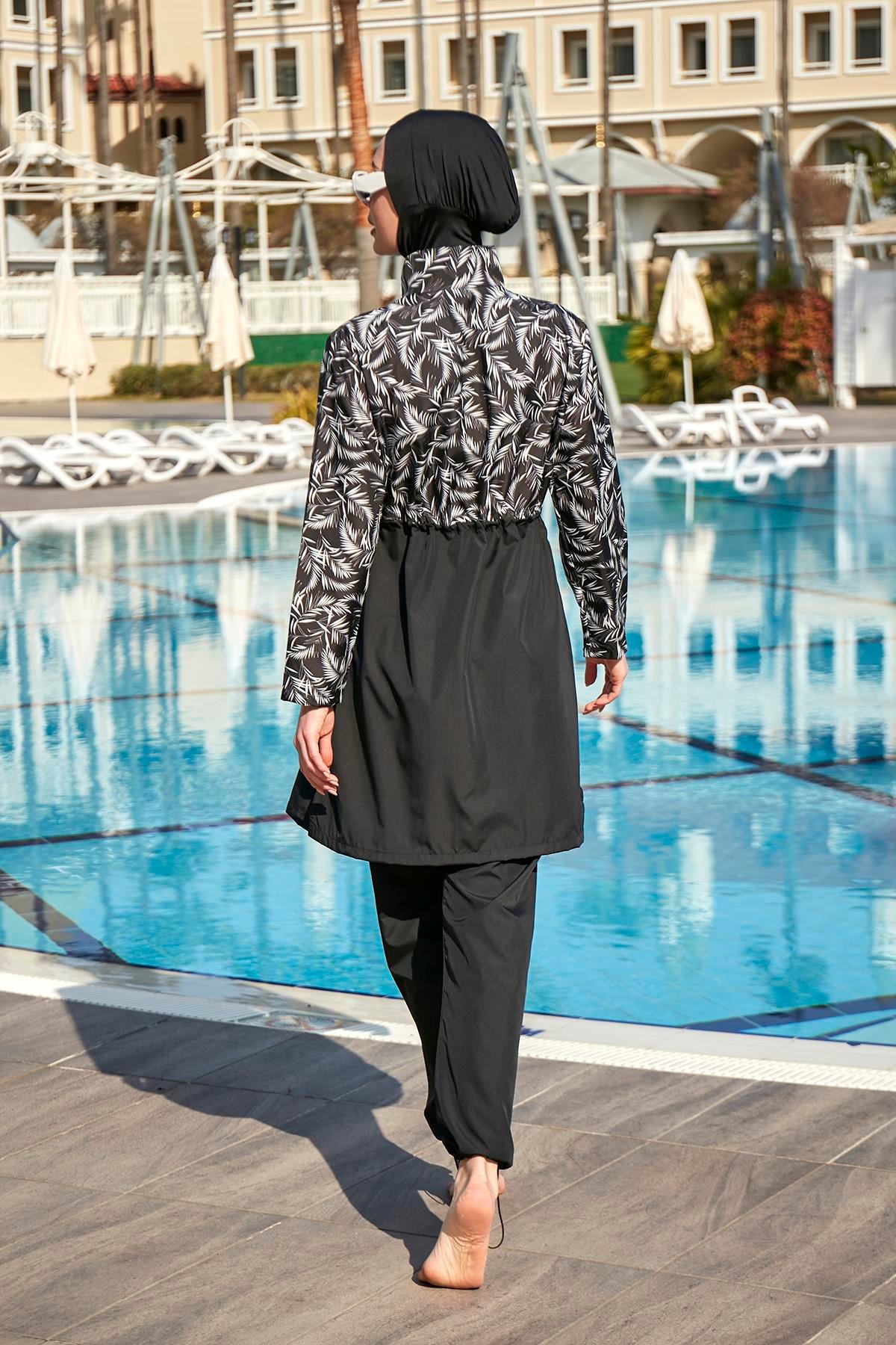 Remsa Mayo Paraşüt Tam Kapalı Tesettür Mayo Beyaz Yaprak 2112 PINAR