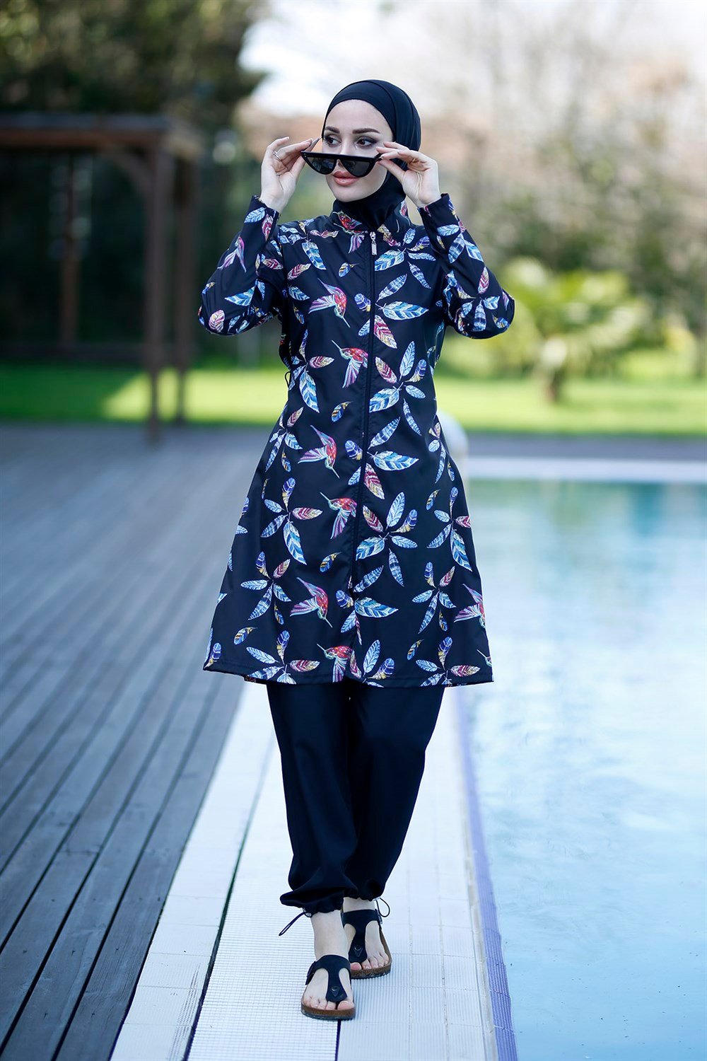 Remsa Mayo Paraşüt Tam Kapalı Tesettür Mayo Kuşlu Tüyler 2102 Gonca